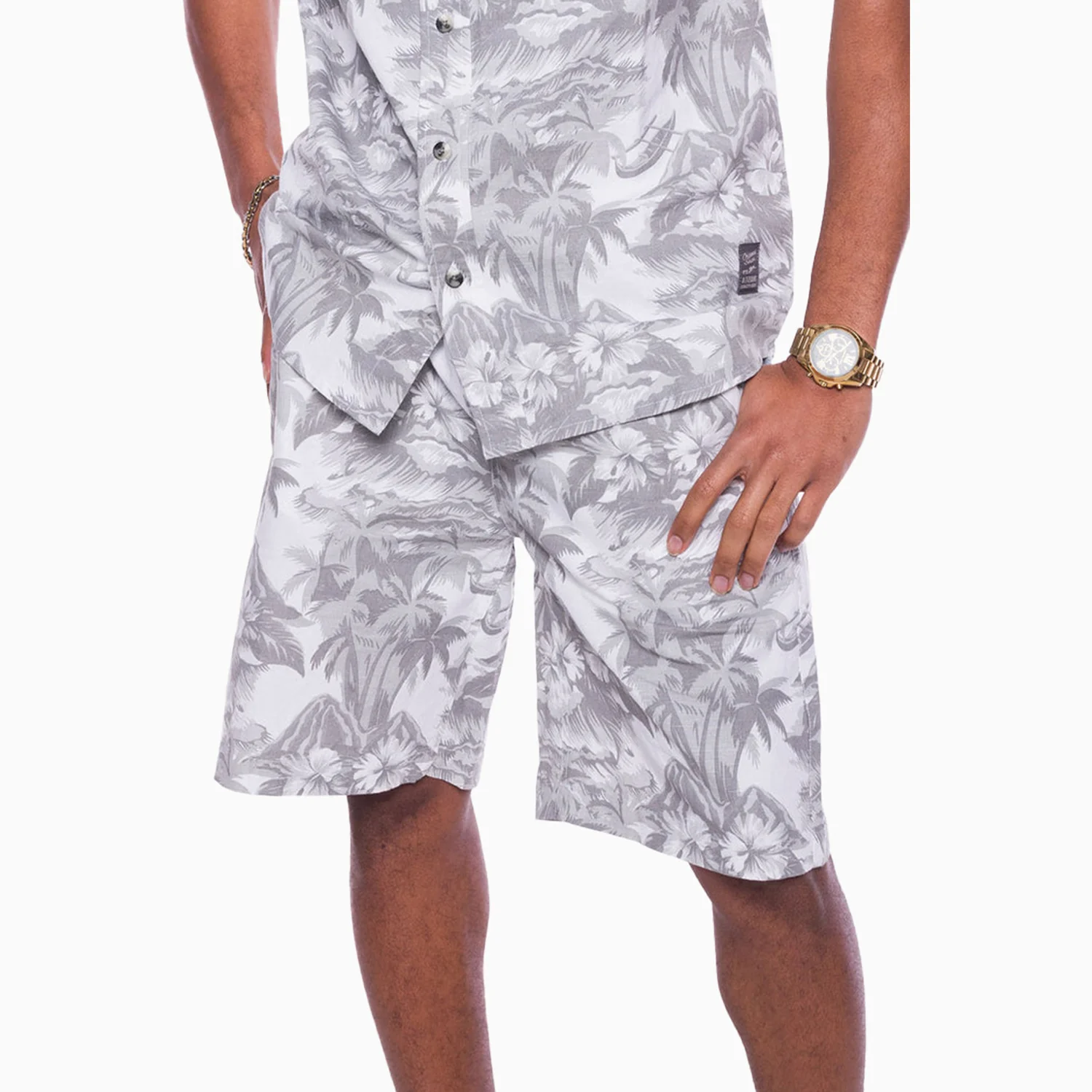 Men's Printed Linen Shirt And Shorts Outfit - Image 3