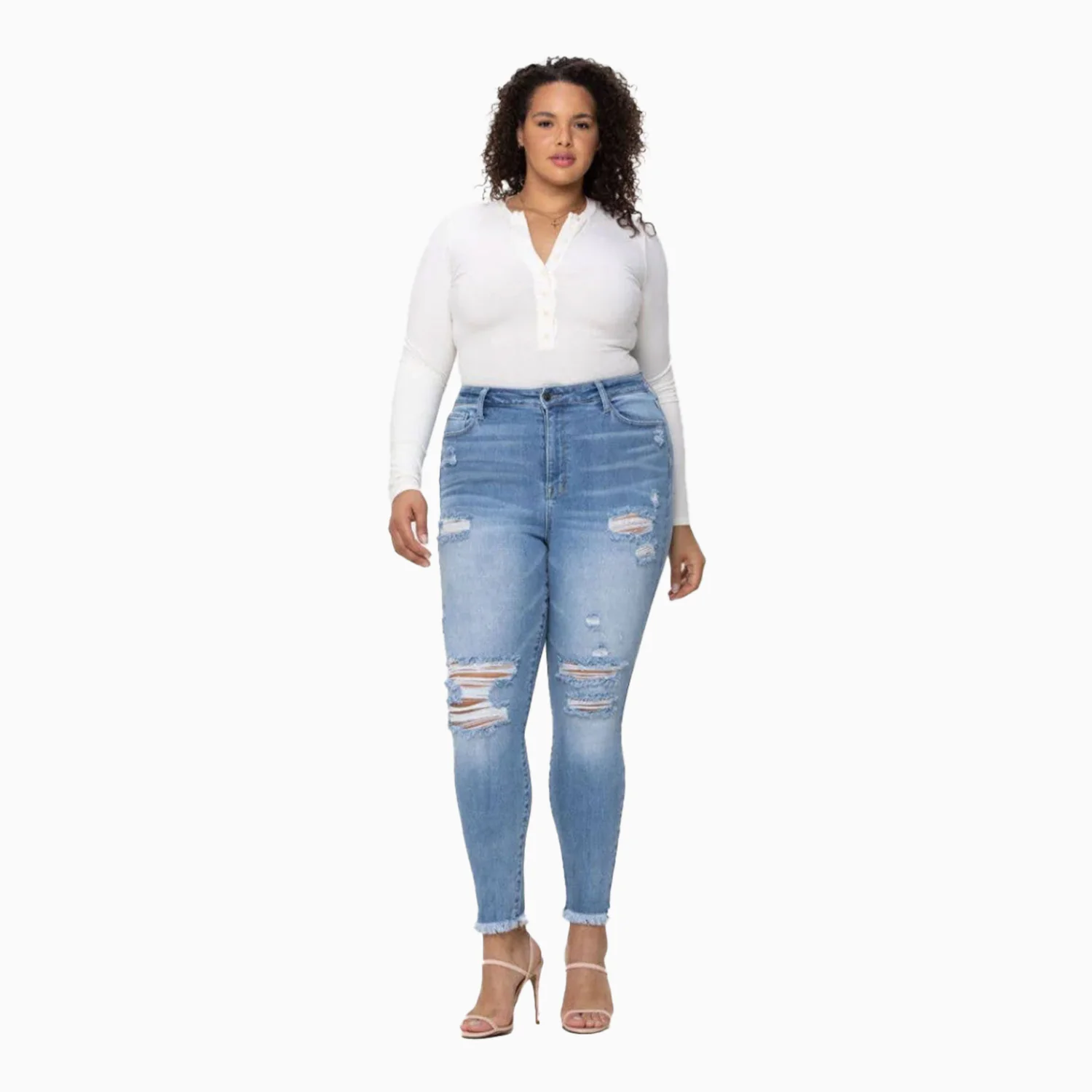 Women's High Rise Destroy Frayed Ankle Skinny Pant - Image 2