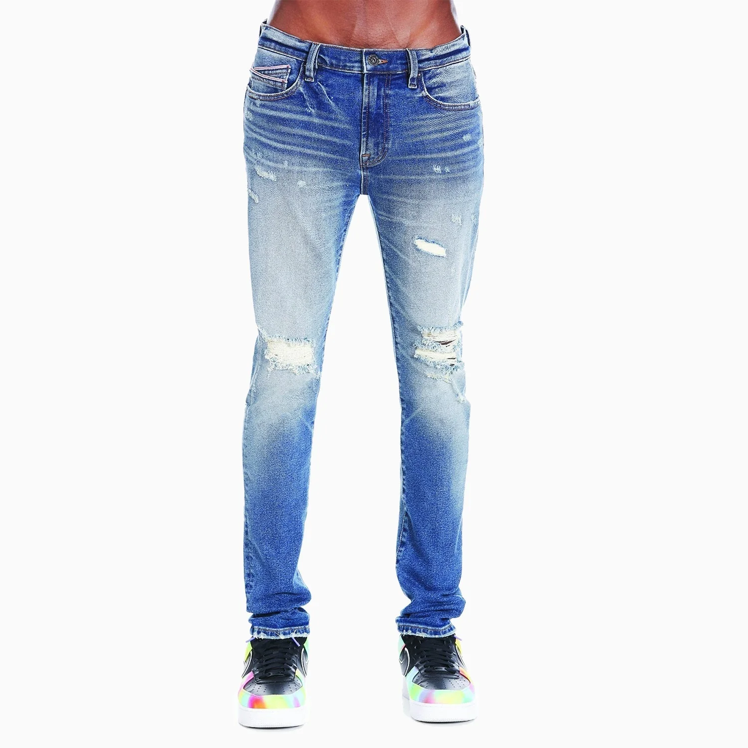 Men's Rocker Slim Straight Belted Stretch Denim Pant