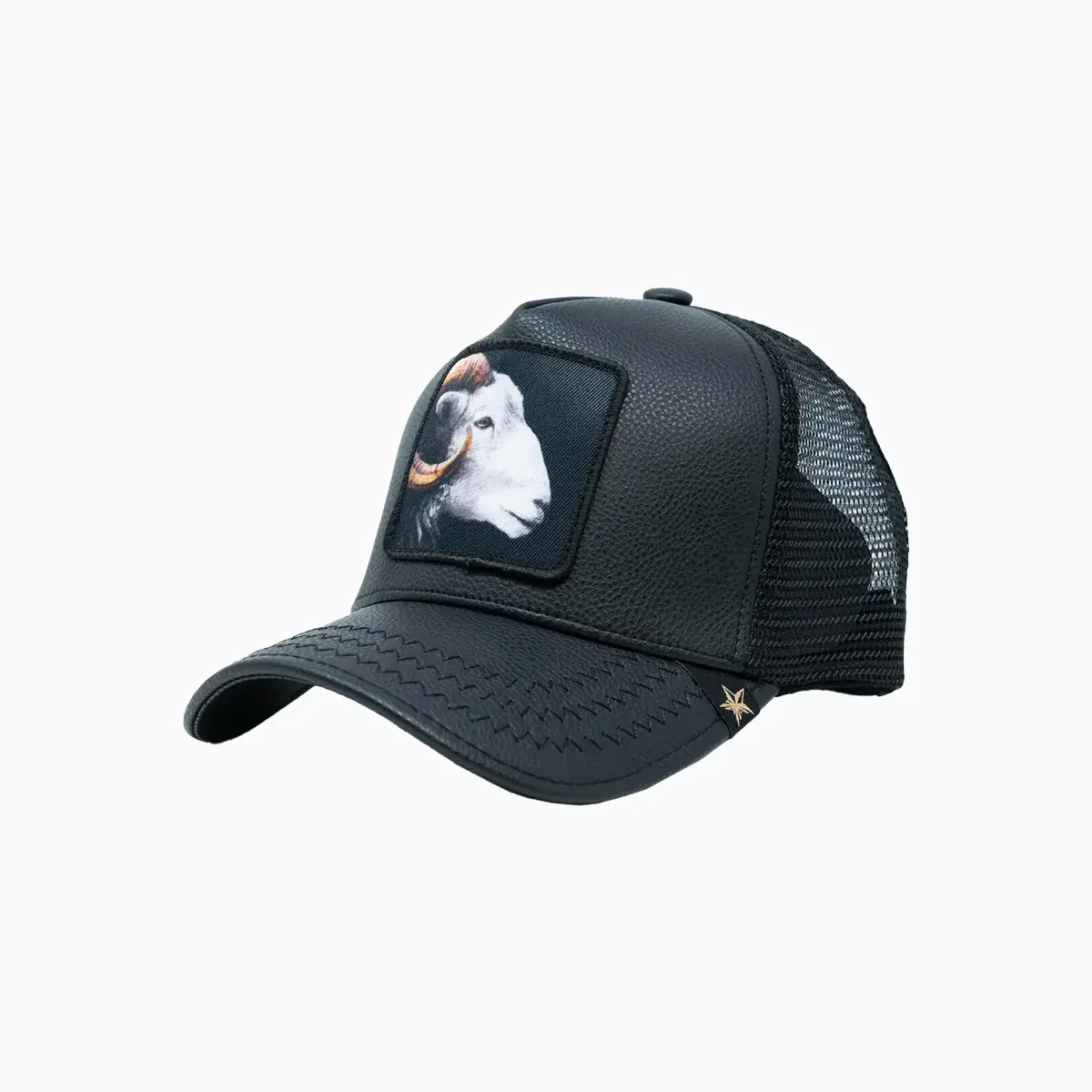 Goat Black Leather Trucker Hat - Image 5