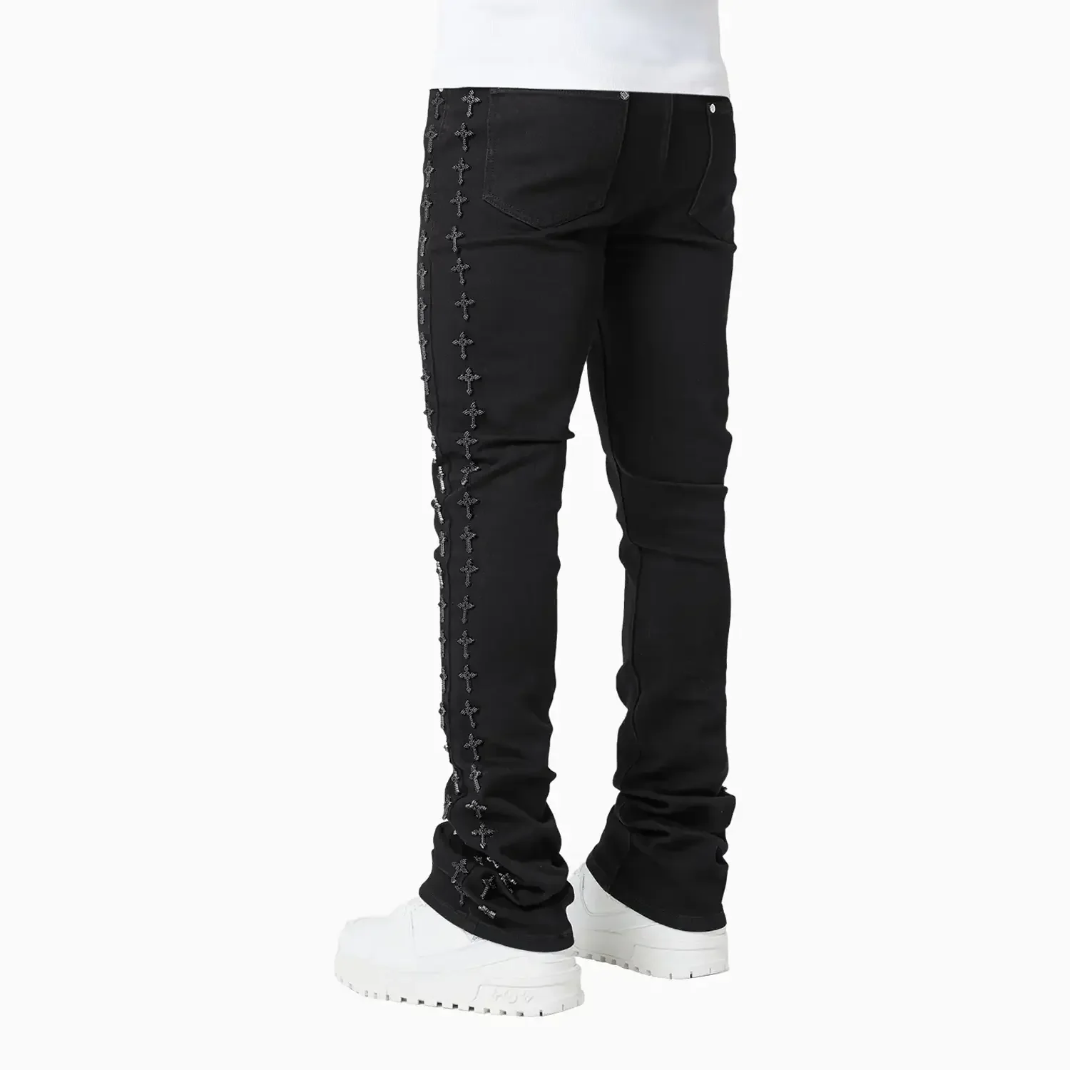 Men's All Black Crosses Embellished Denim Pant - Image 3