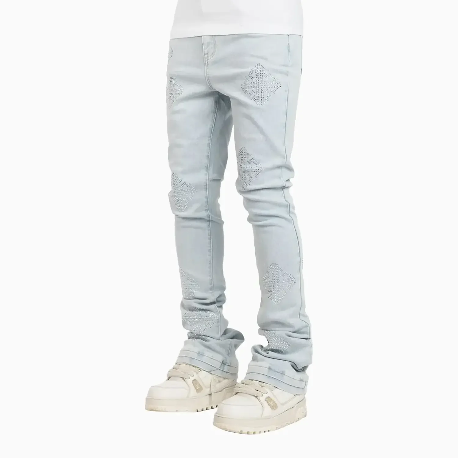 Men's Aqua Blue Icon Embellished Denim Pant - Image 4