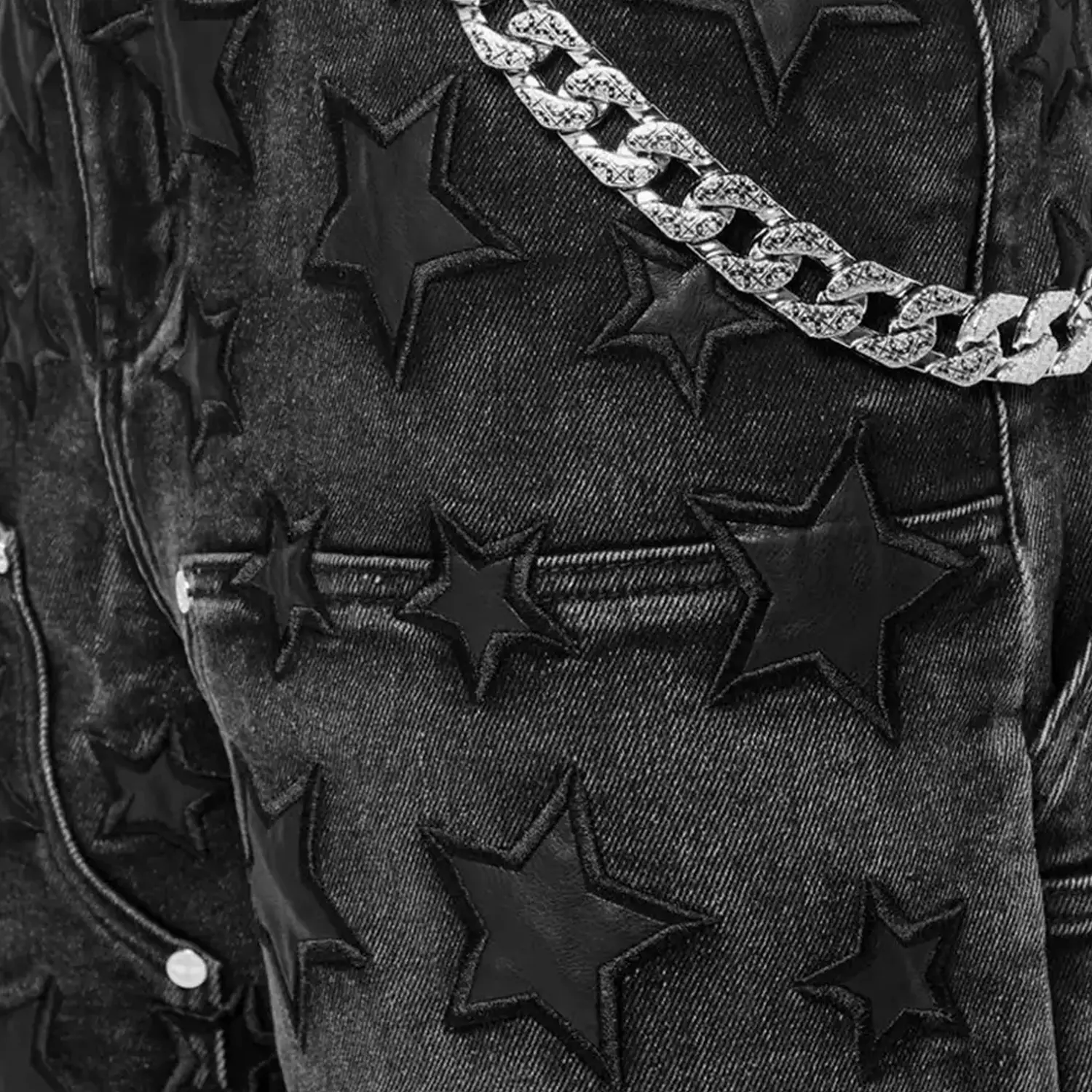 Men's Obsidian Black Stars Denim Shorts - Image 7