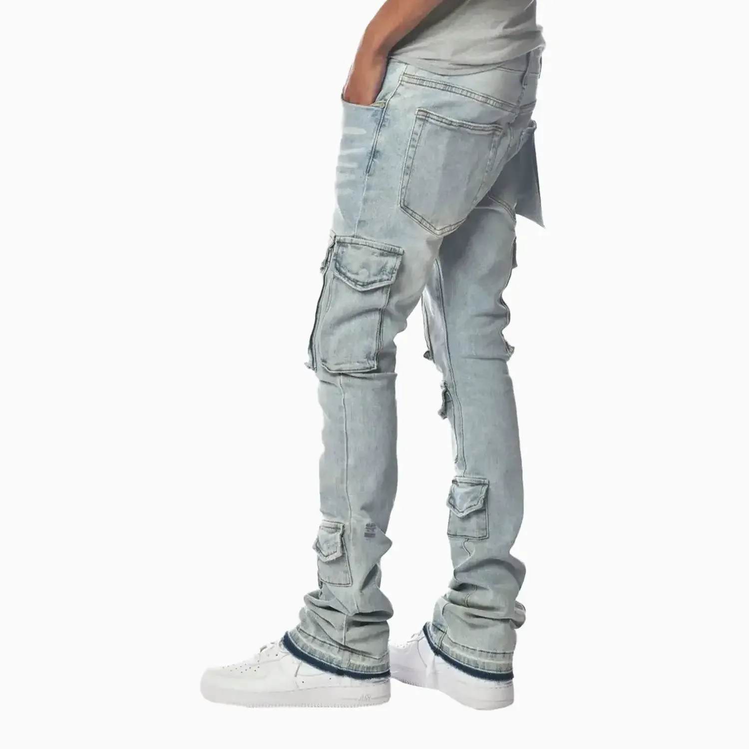 Men's Light Washed Cargo Jeans Pant - Image 6