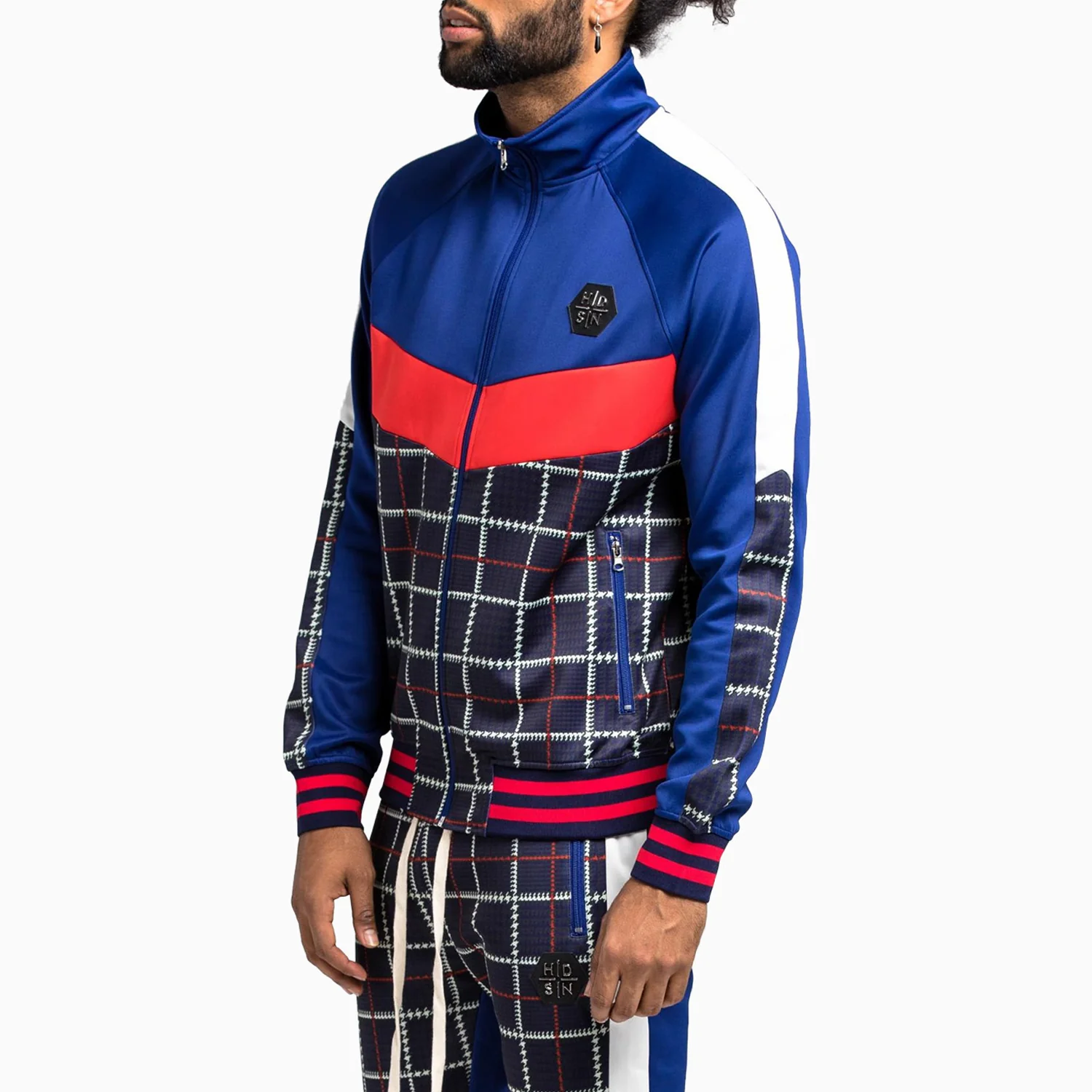 Men's Glen Plaid Cut & Sew Track Jacket - Image 2