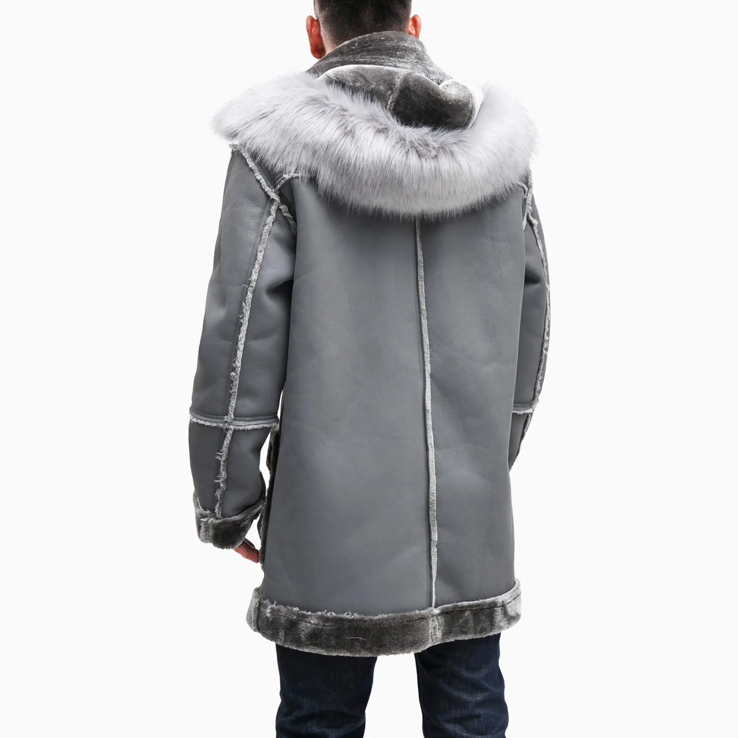 Men's Long Shearling Coat Jacket - Image 2