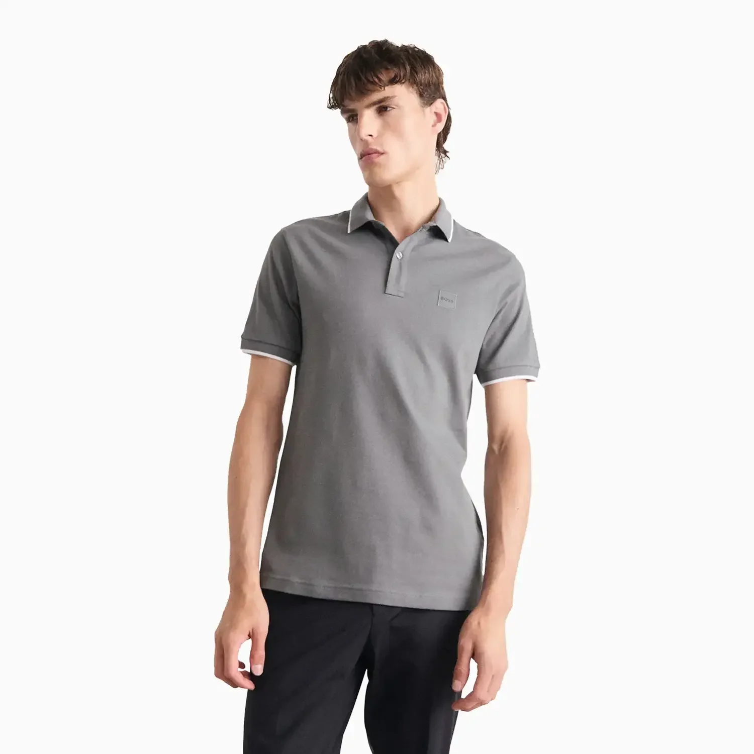 Men's Slim Fit Polo Shirt In Washed Stretch Cotton Pique - Image 3