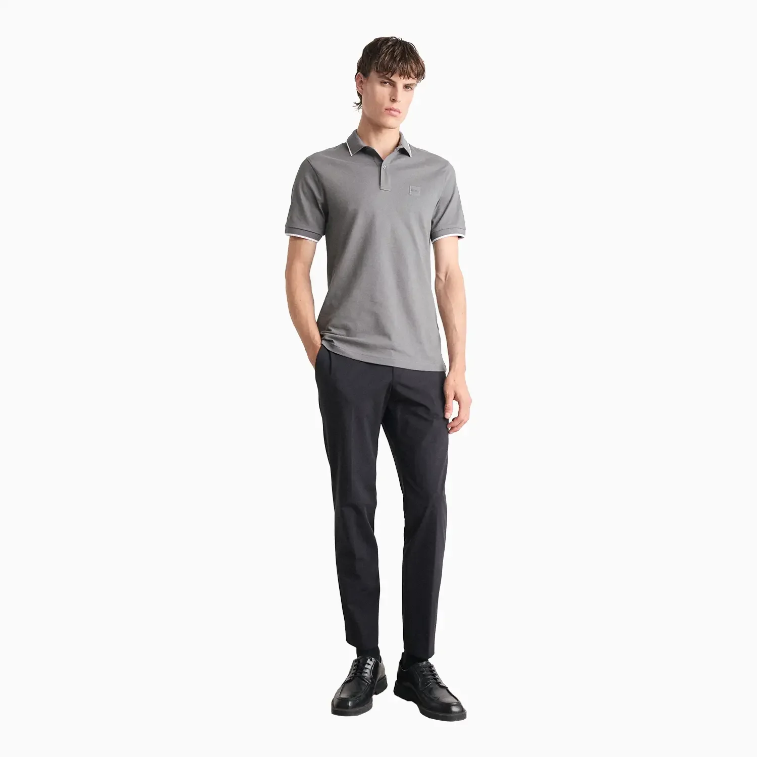 Men's Slim Fit Polo Shirt In Washed Stretch Cotton Pique - Image 4