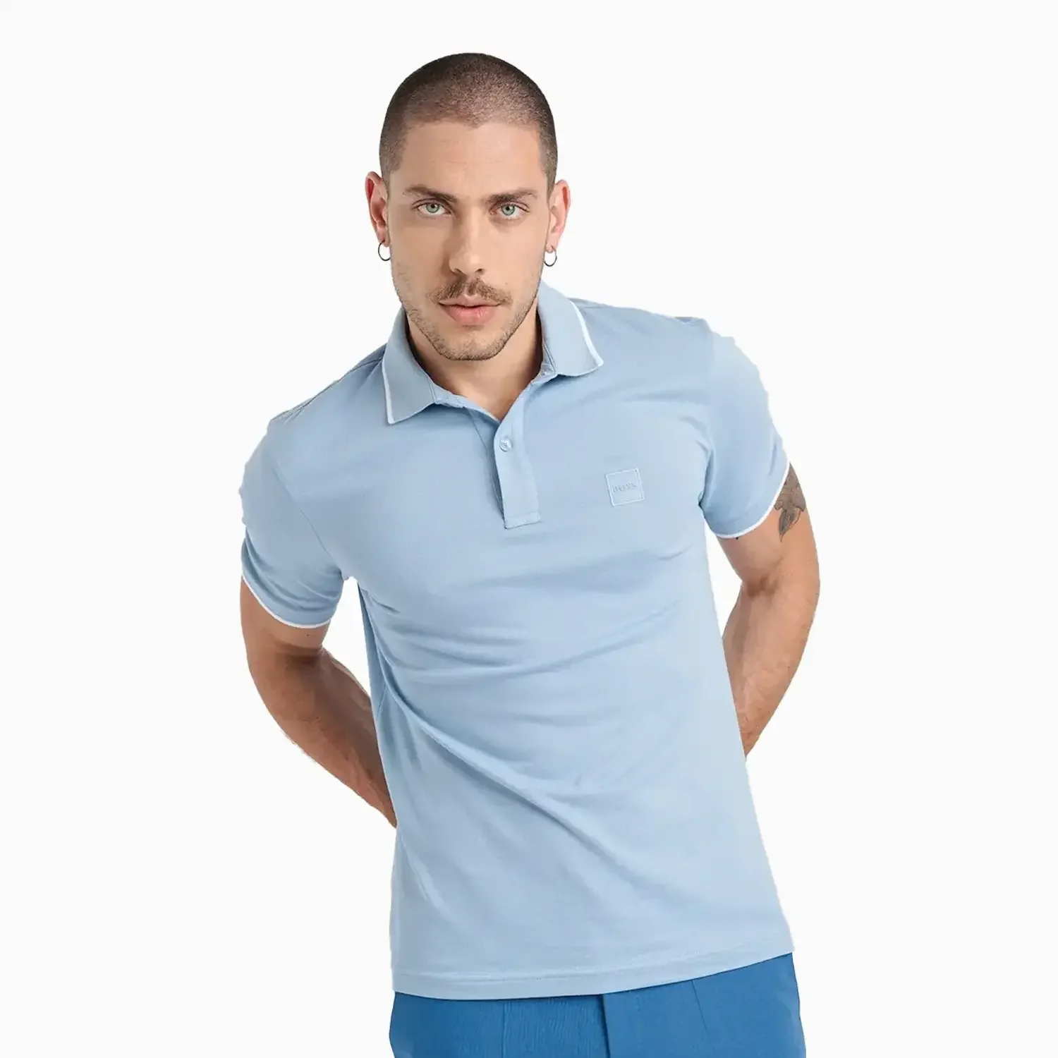 Men's Slim Fit Polo Shirt In Washed Stretch Cotton Pique - Image 3