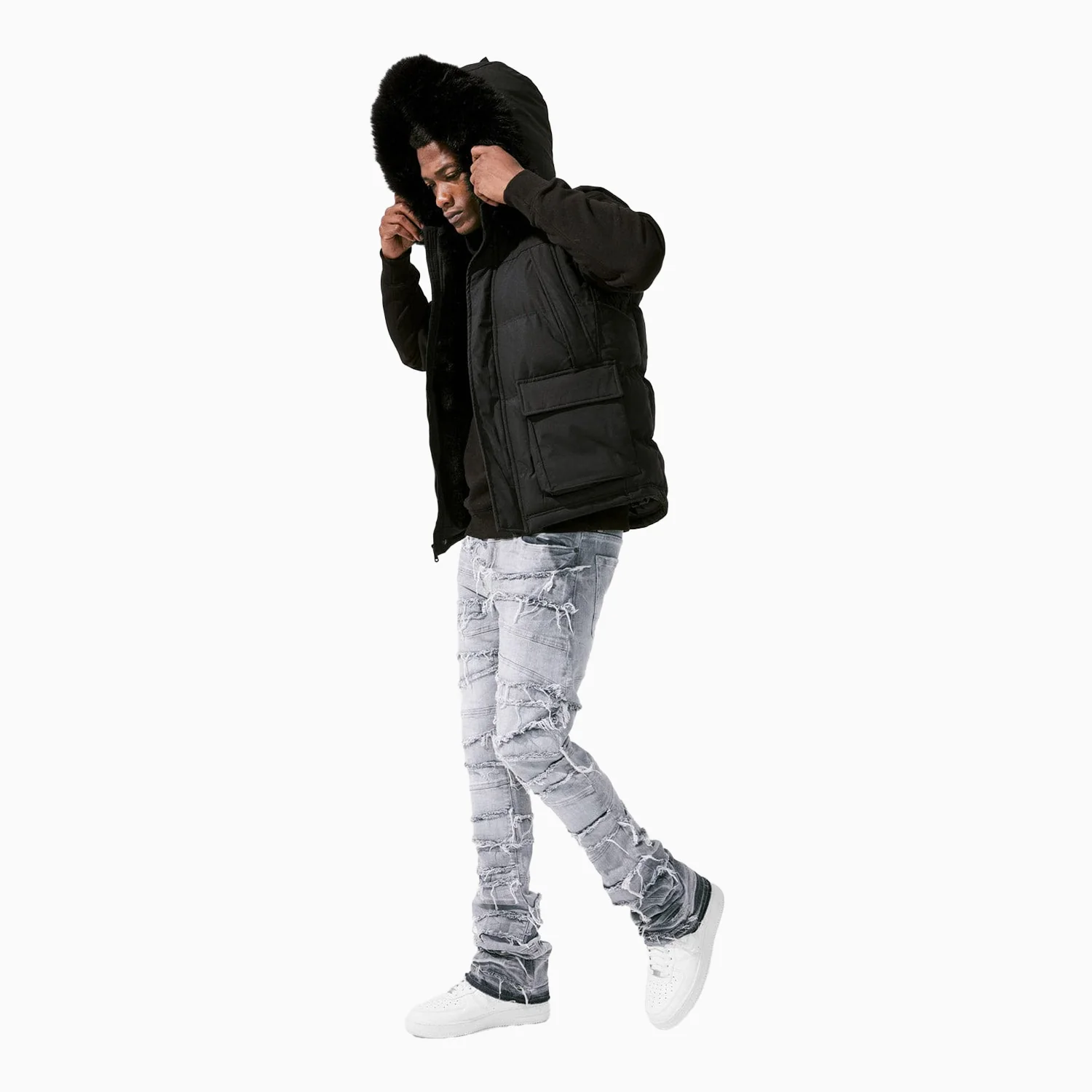 Men's Yukon Fur Lined Hooded Puffer Vest - Image 3