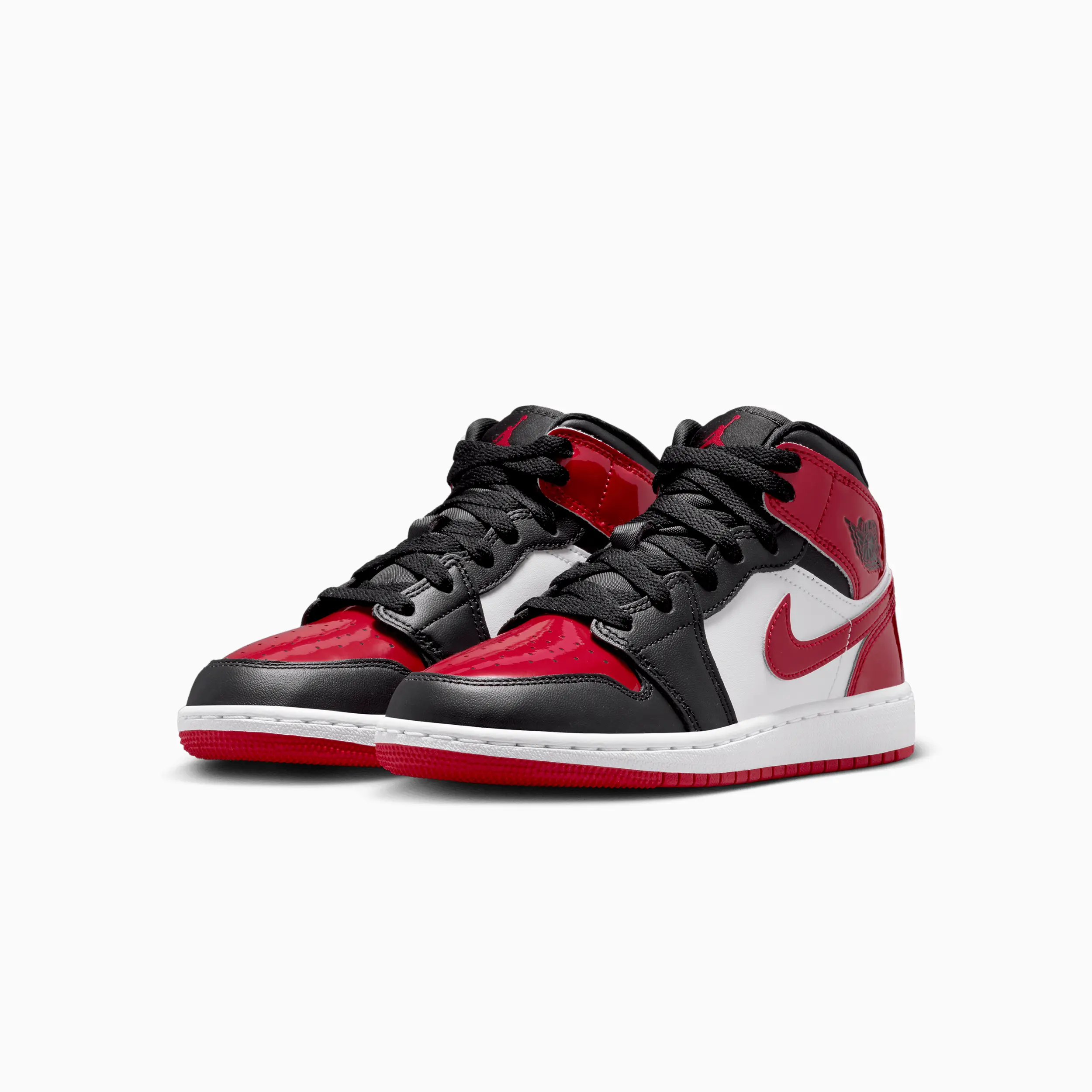 Kid's Air Jordan 1 Mid SE "Patent Bred Toe" Grade School - Image 2