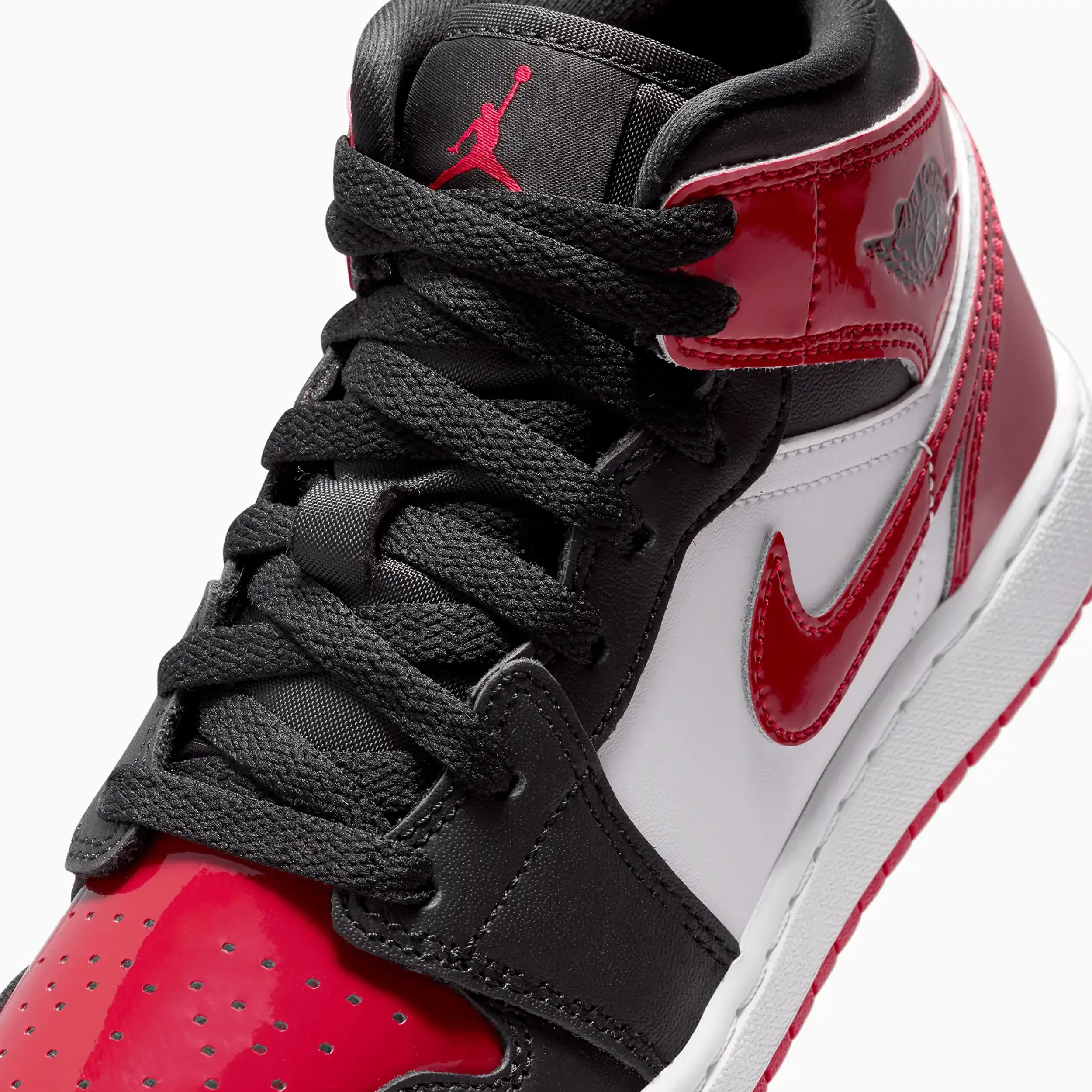 Kid's Air Jordan 1 Mid SE "Patent Bred Toe" Grade School - Image 7