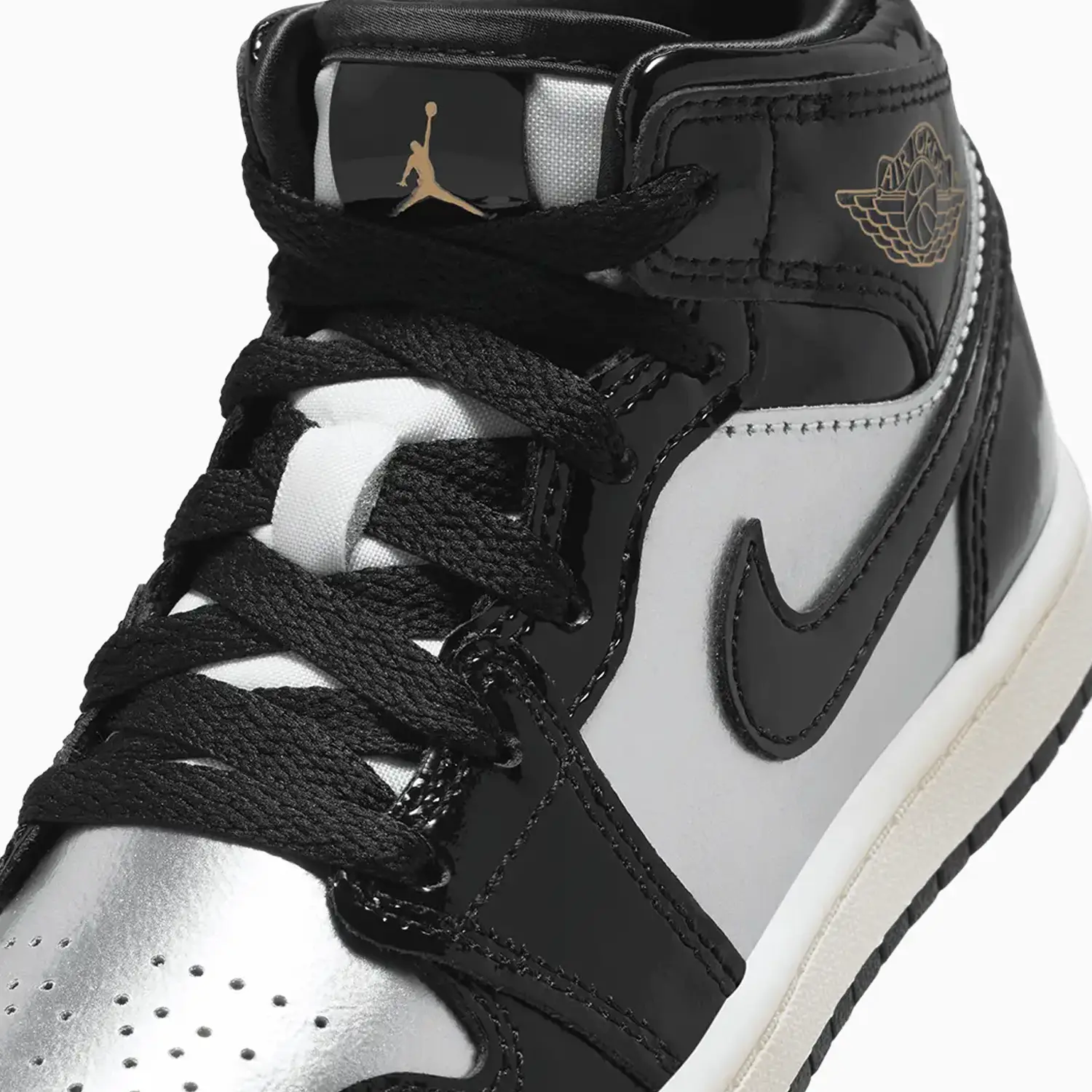 Kid's Air Jordan 1 Mid SE "Black Metallic Silver" Pre School - Image 7