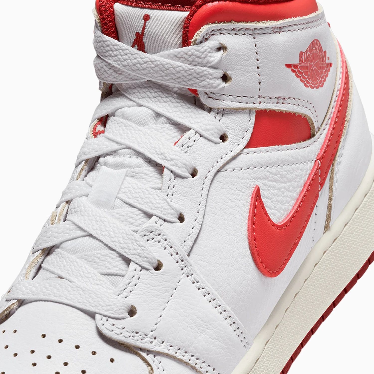 Kid's Air Jordan 1 Mid SE "White Dune Red" Grade School - Image 7