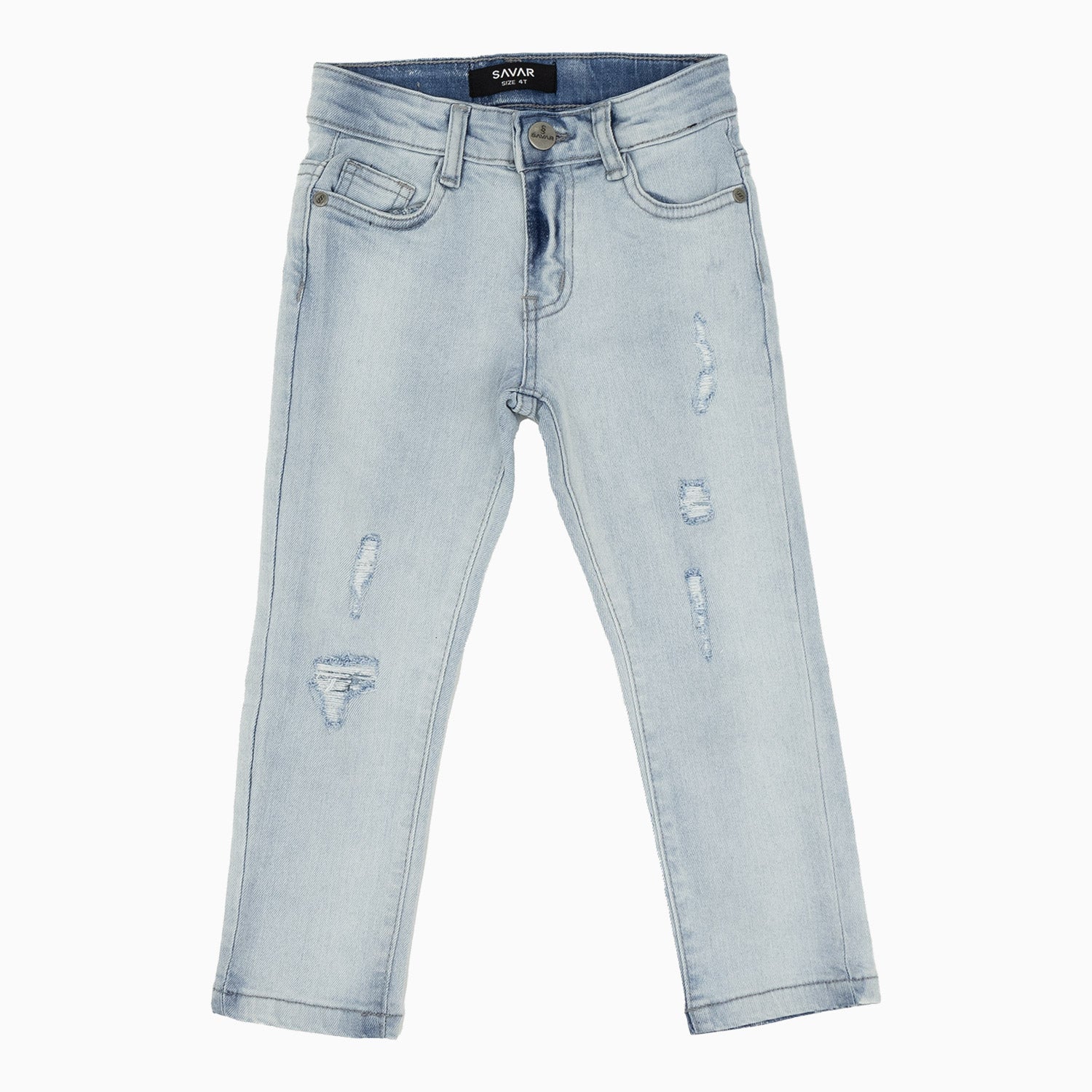 Kid's Savar Ice Blue Slim Denim Ripped Jeans Pant - Image 8