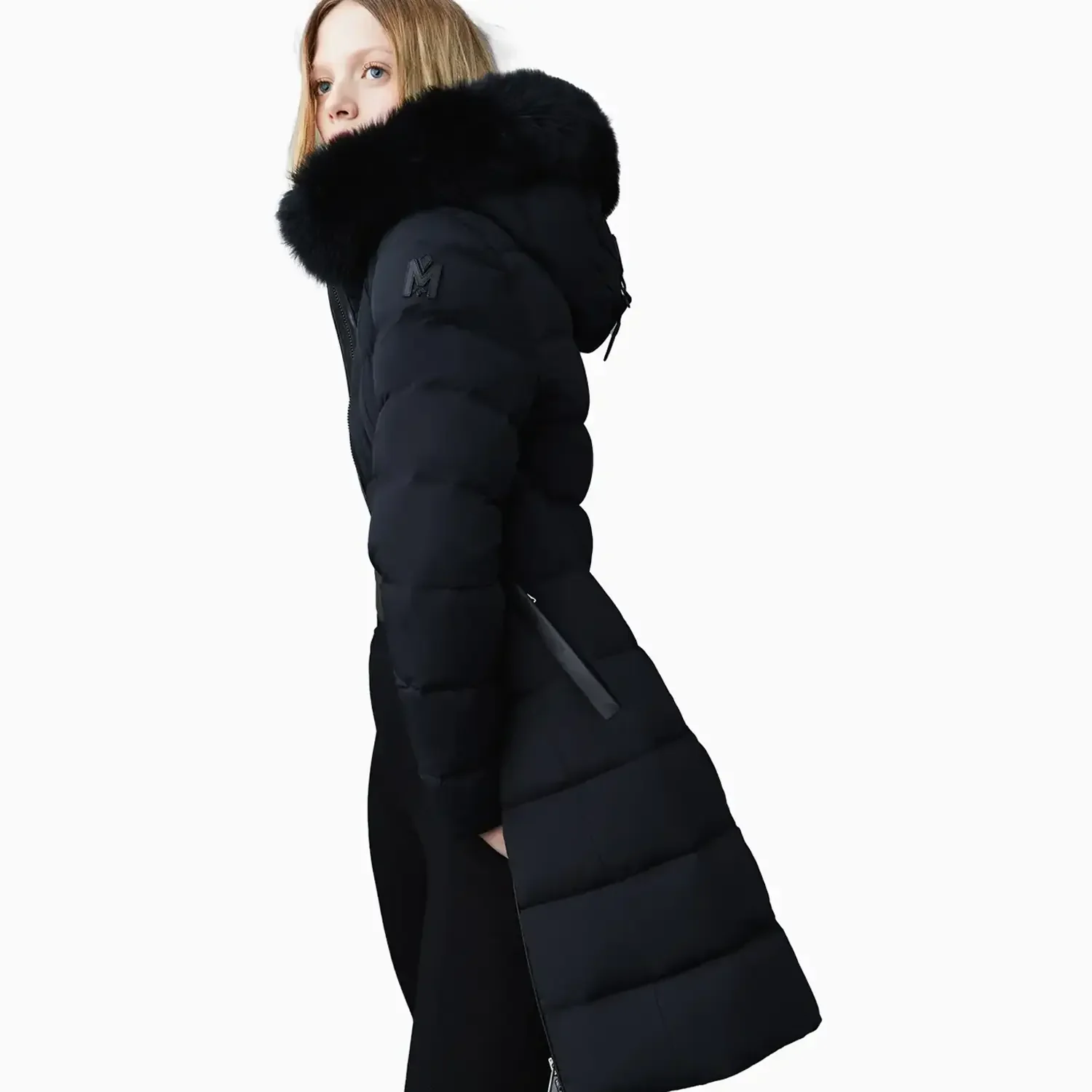 Women's CALLA Agile-360 Stretch Light Down Coat With Blue Fox Fur Collar - Image 3