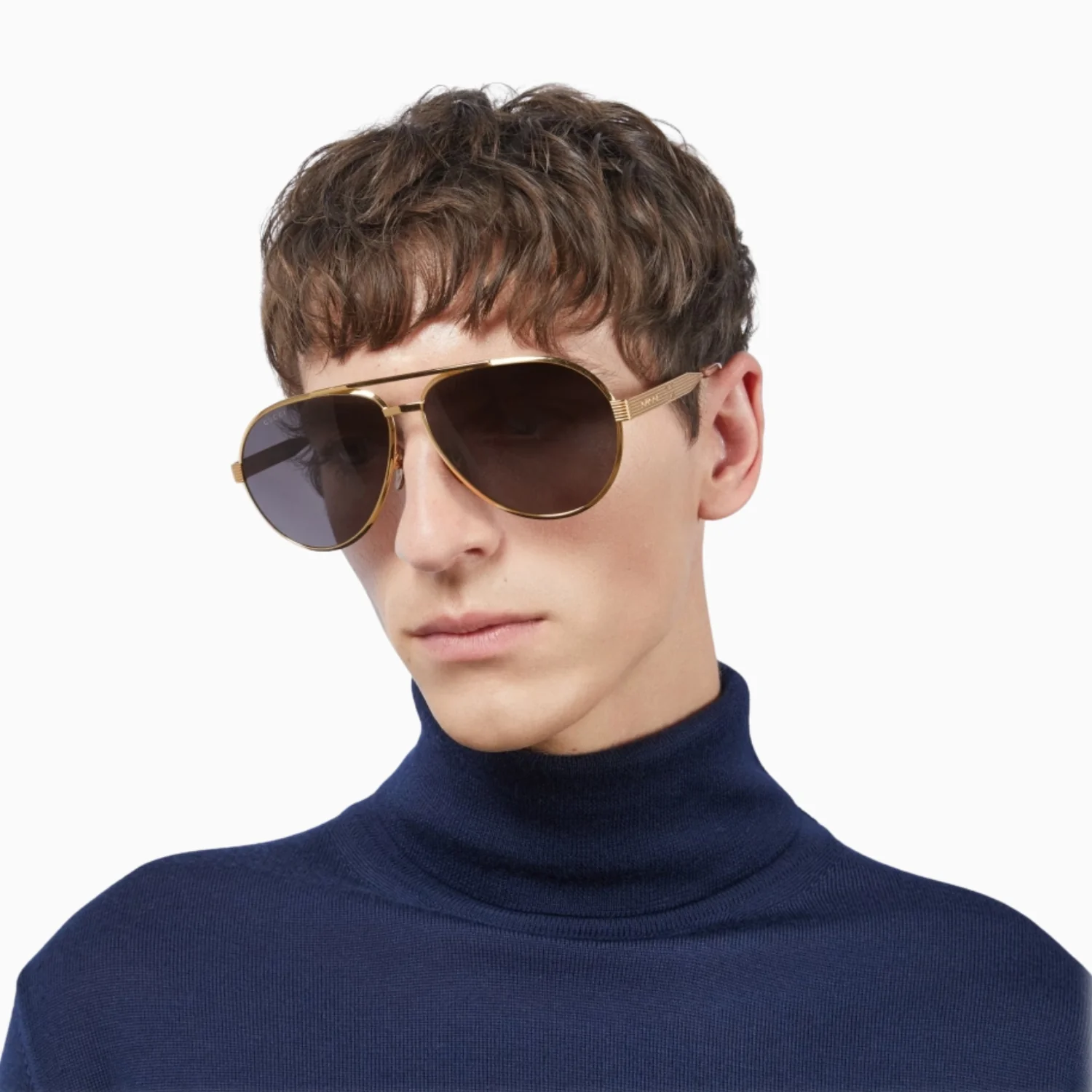 Men's Gucci Gold Grey Sunglasses - Image 2
