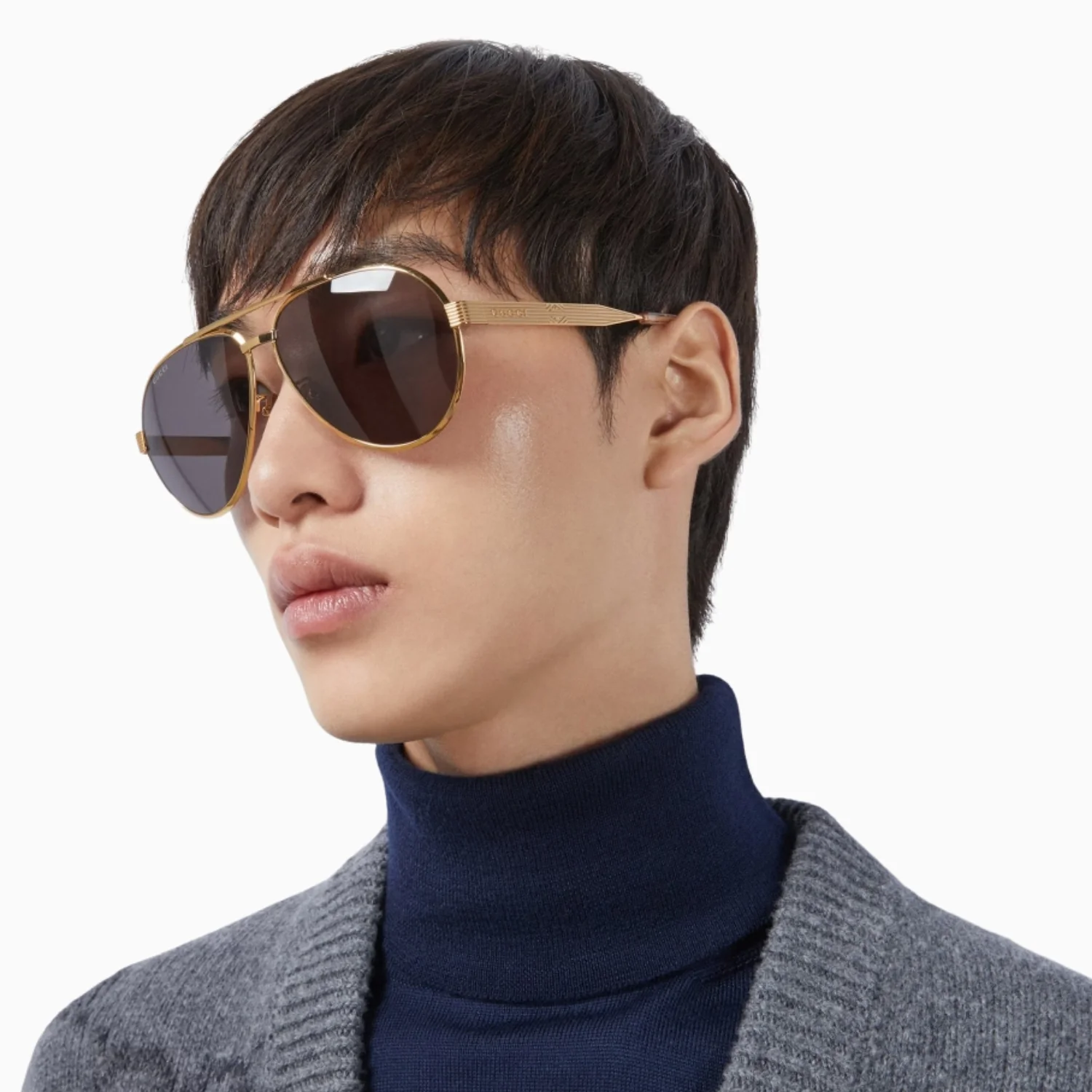 Men's Gucci Gold Grey Sunglasses - Image 4
