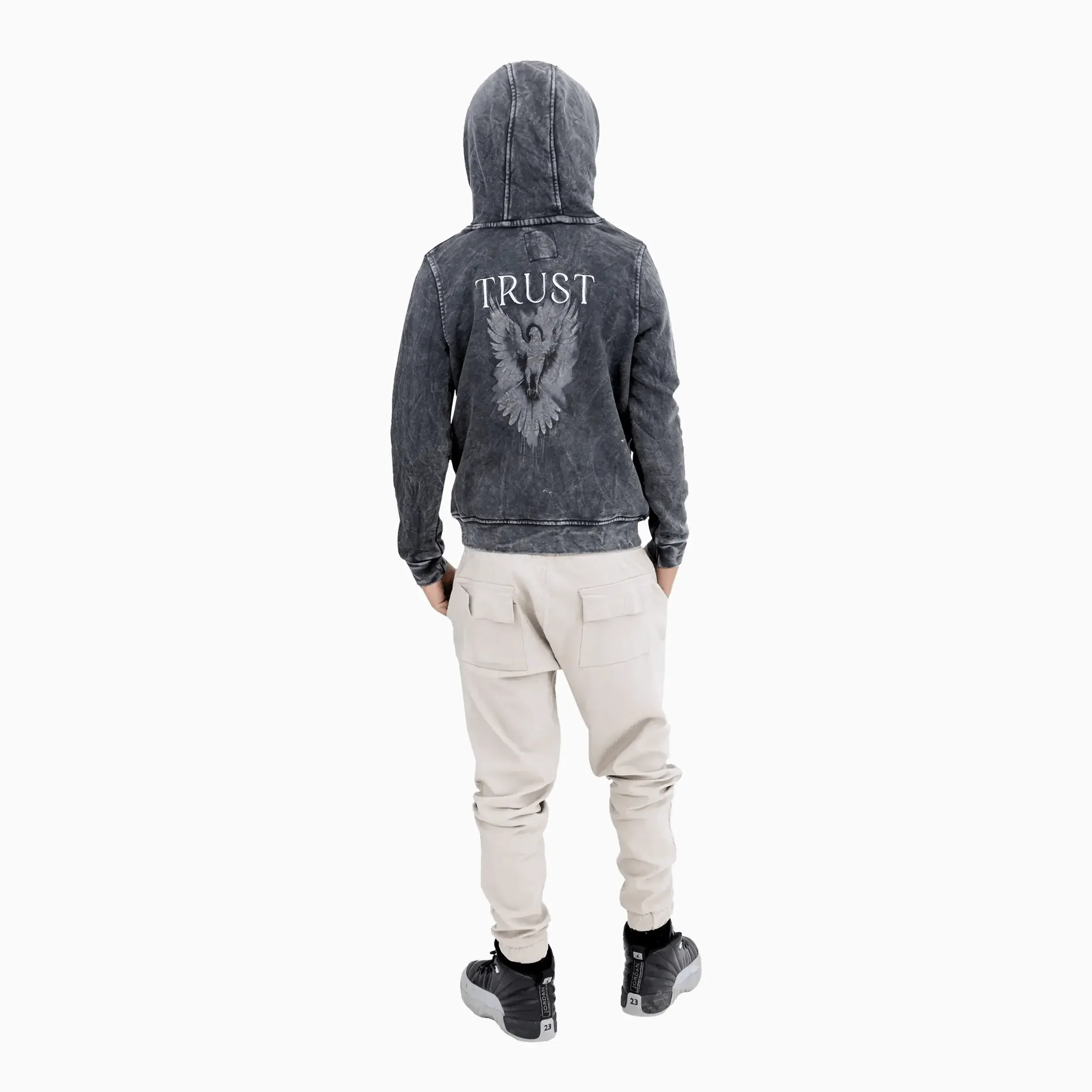 Kid's Washed Pigeon Pull Over Hoodie - Image 3