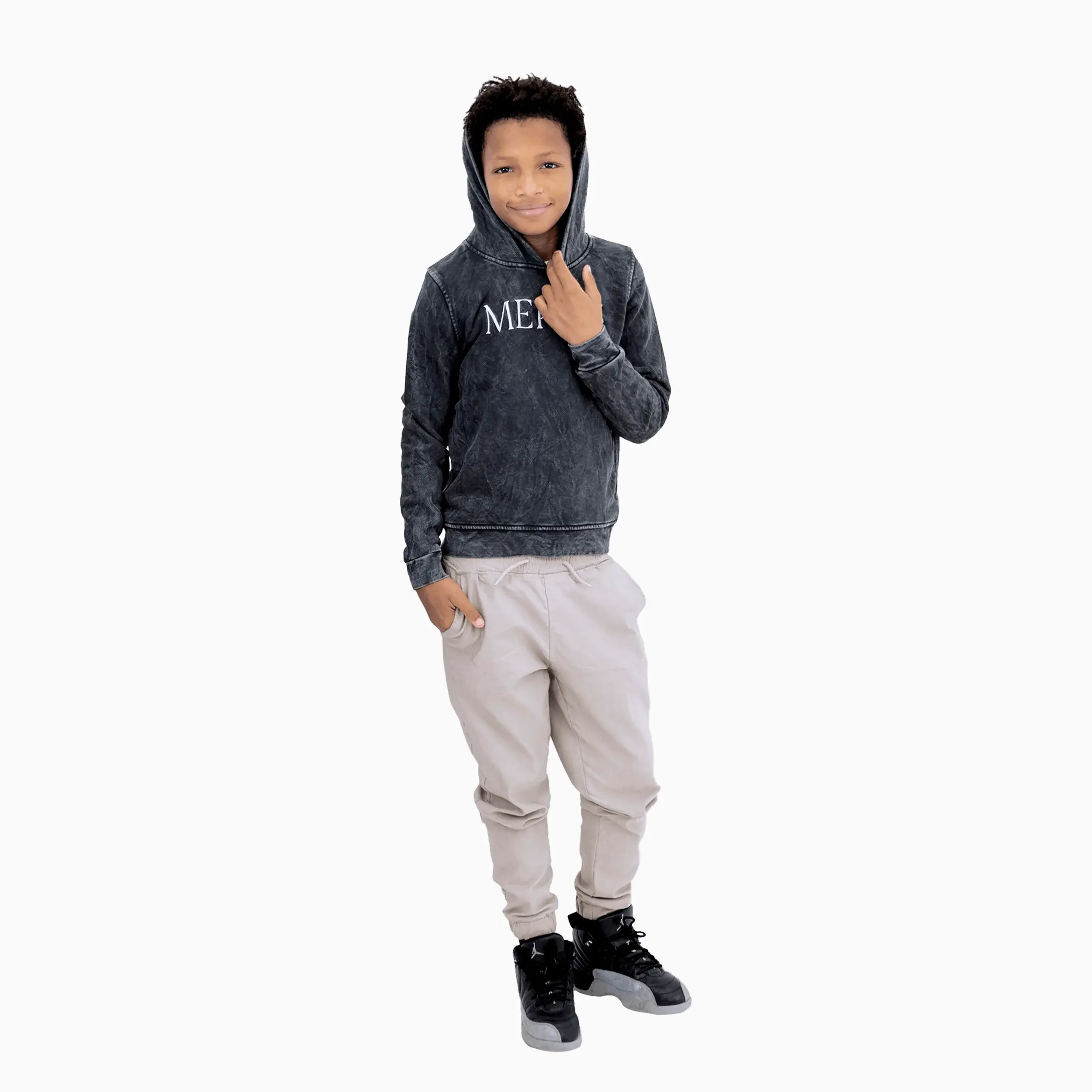 Kid's Washed Pigeon Pull Over Hoodie - Image 4