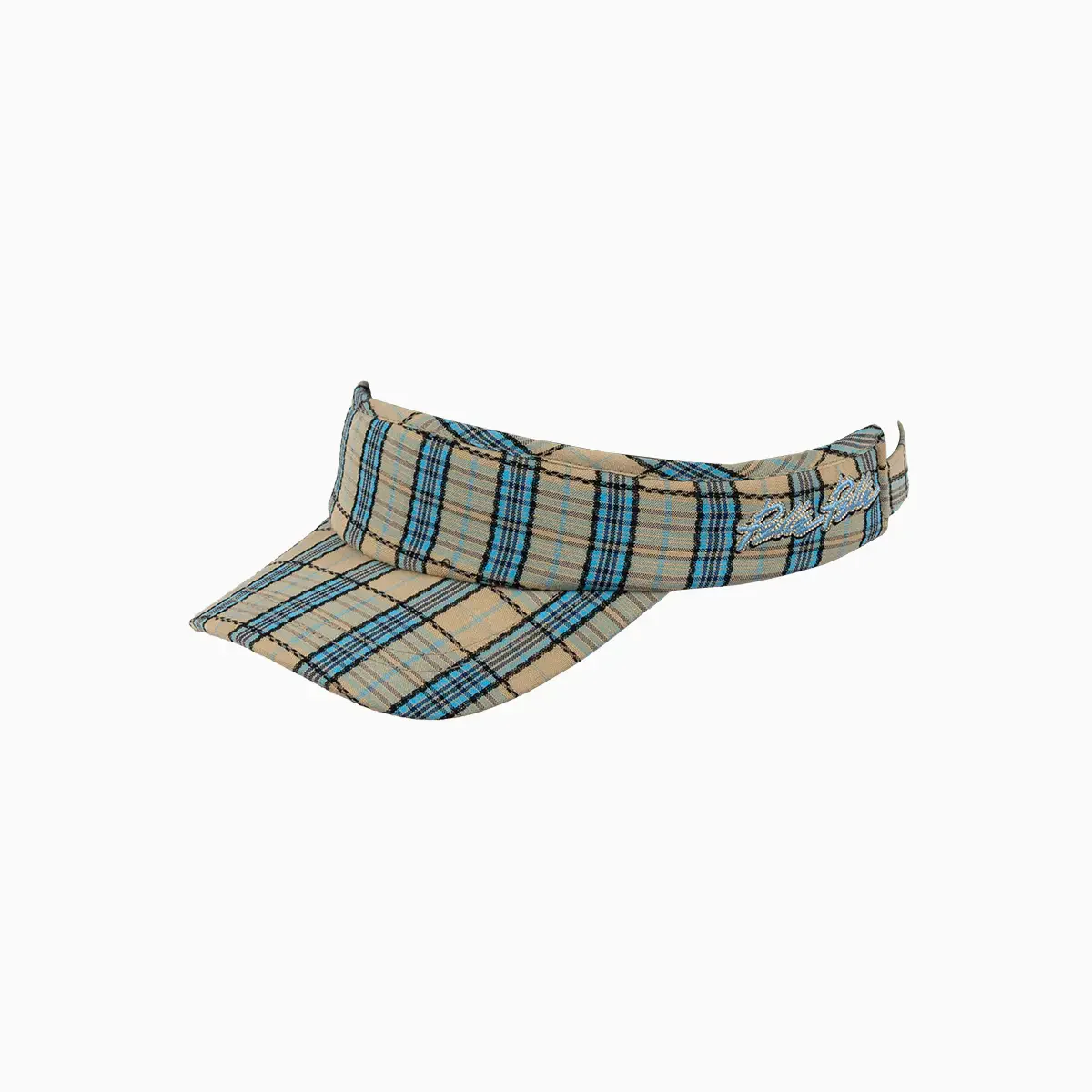 Classic Khaki Blue Tartan Adjustable Sports Visor - Image 2