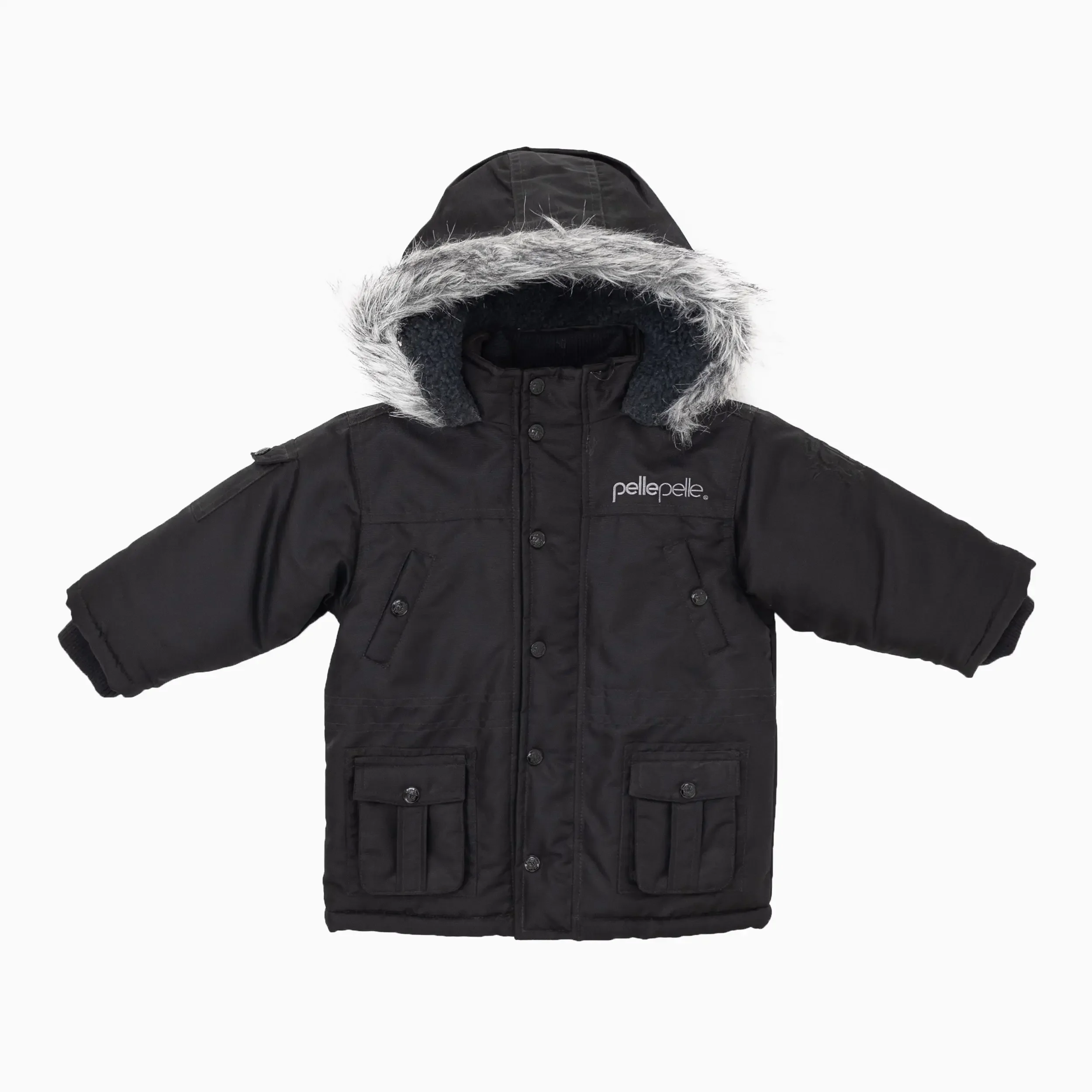 Kid's Multi Pocket Leather Jacket With Hooded Fur Infants