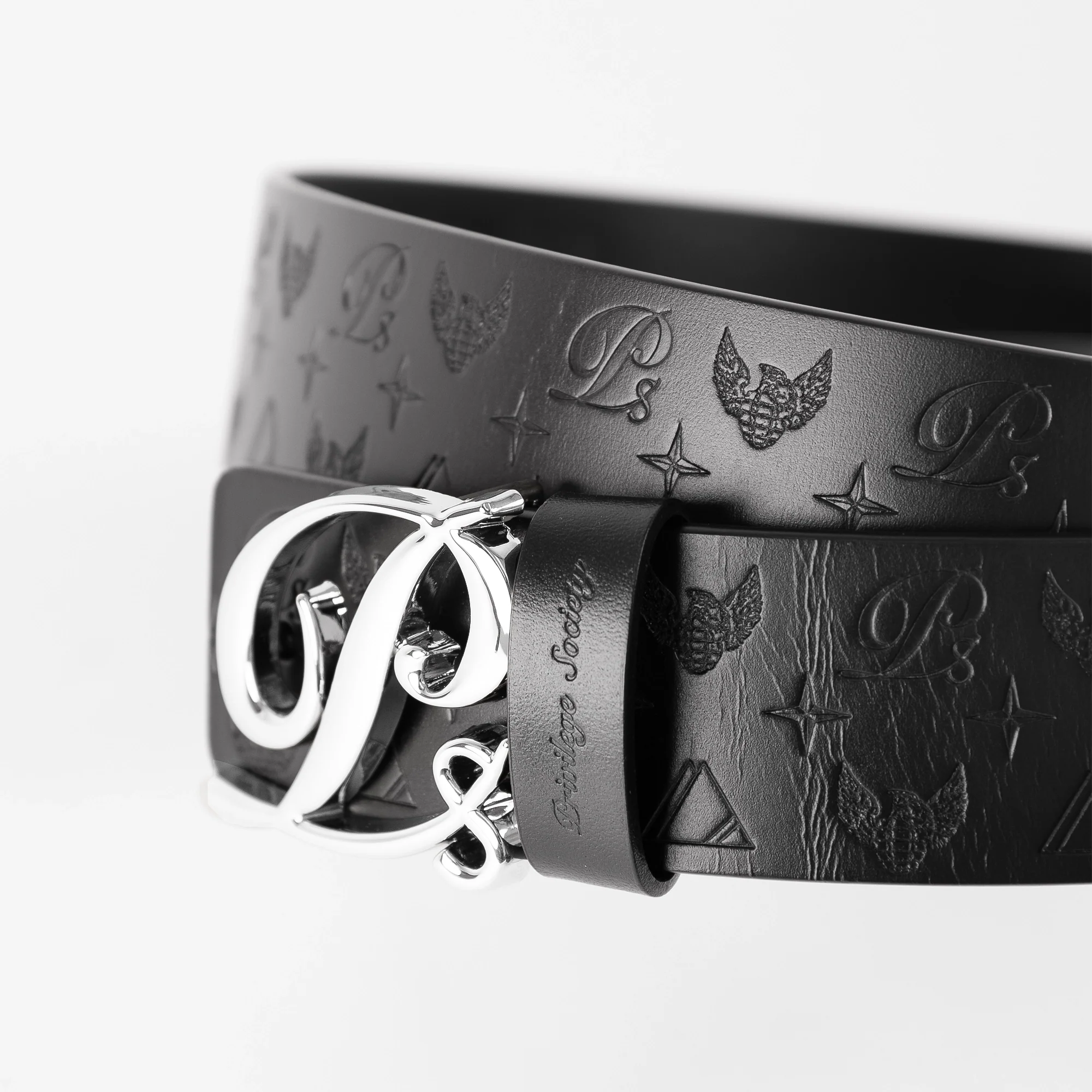 Men's Monogram Leather HC Belt Silver Black - Image 4