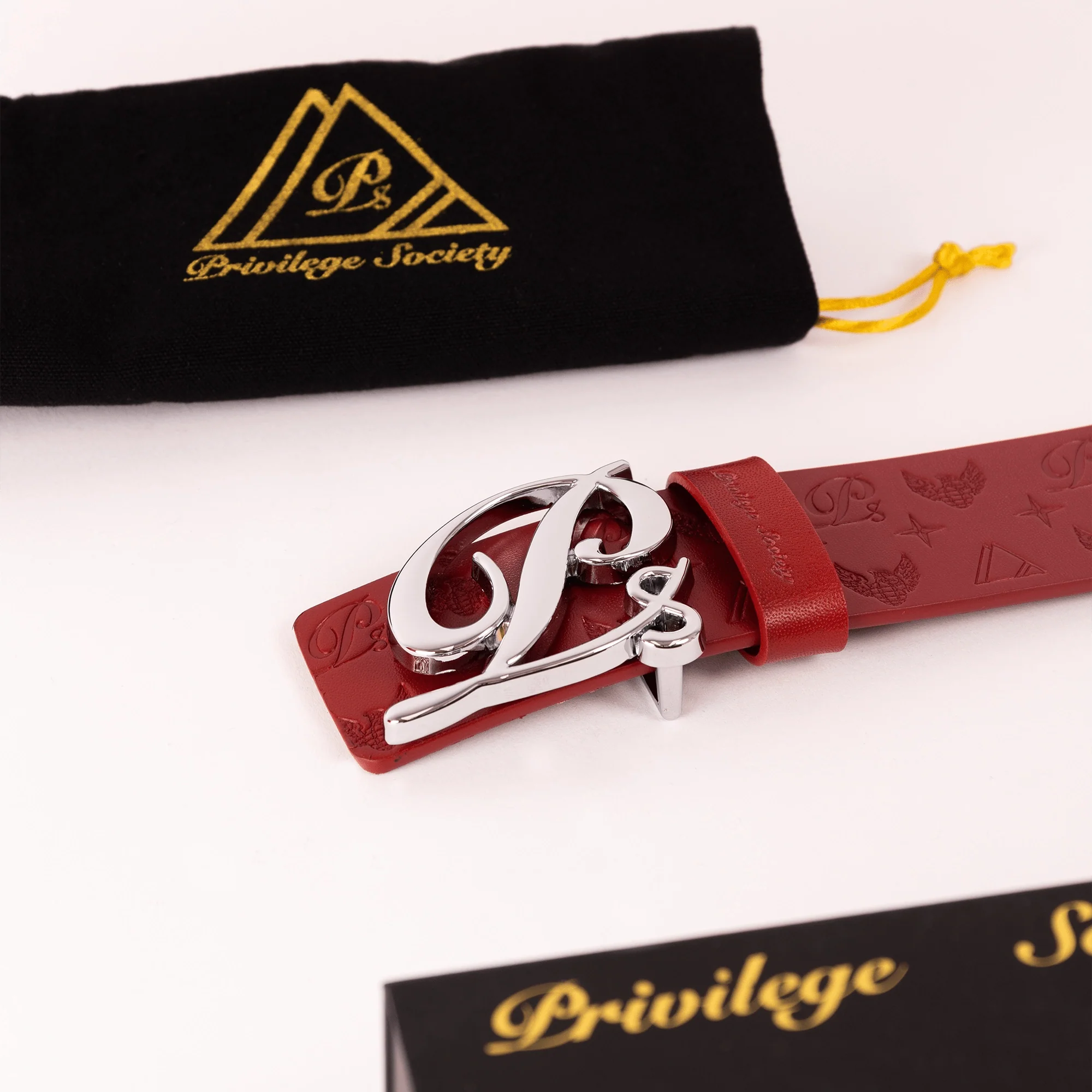Men's Monogram Leather HC Belt Silver Red - Image 2