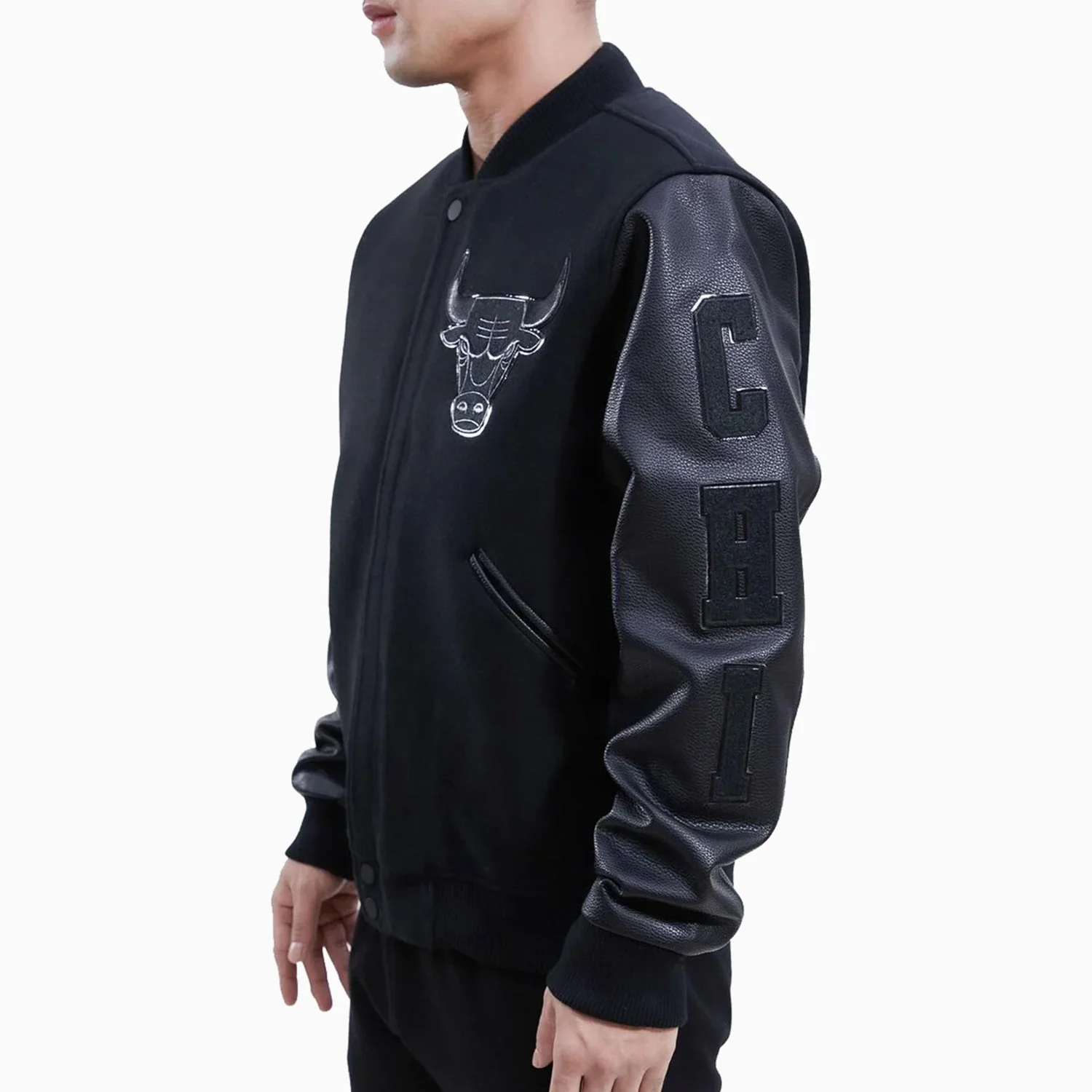 Men's Chicago Bulls Triple Black Varsity Jacket - Image 2