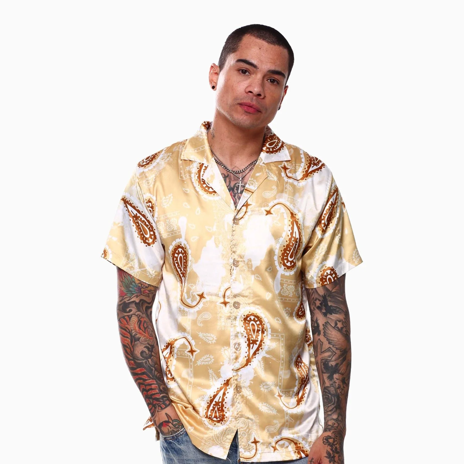 Men's Paisley Satin Shirts And Shorts Outfit - Image 2