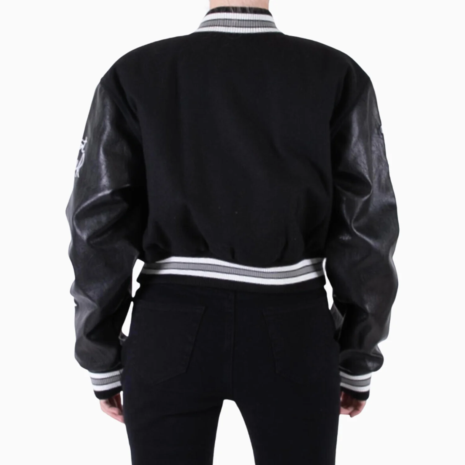 Women's Wool Crop Varsity Jacket With Patch - Image 2