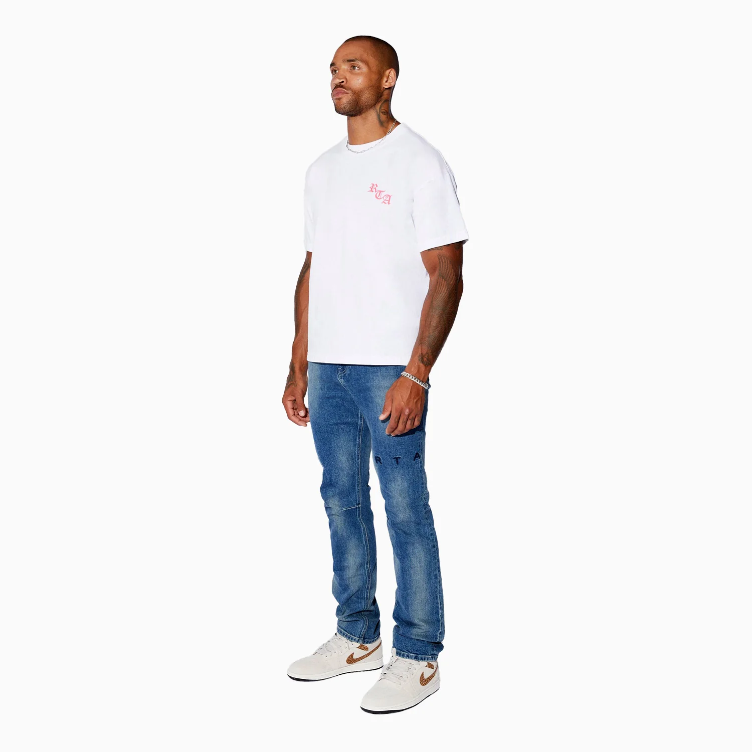 Men's  Ashes Pink In White T Shirt - Image 7