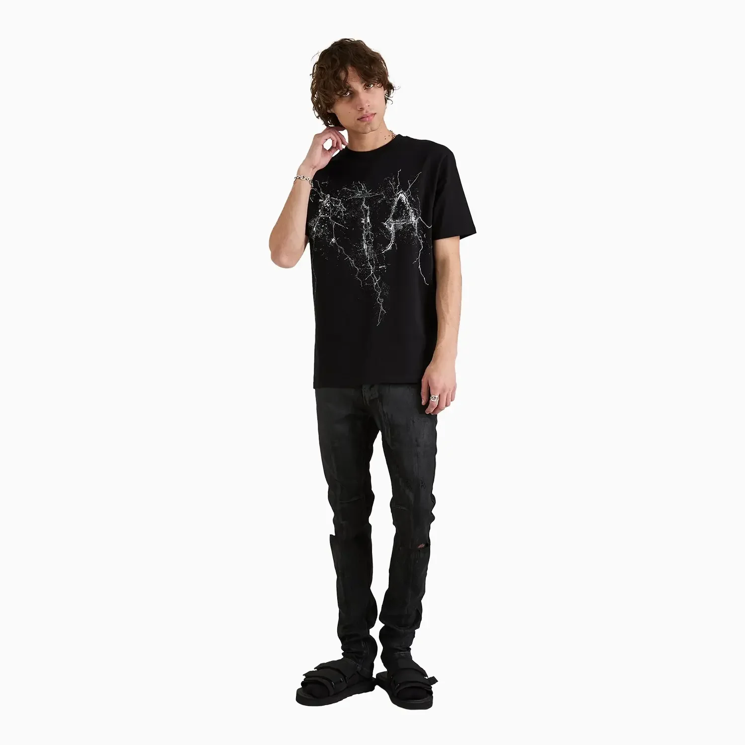 Men's Liam Black Cracked Logo T-Shirt - Image 6