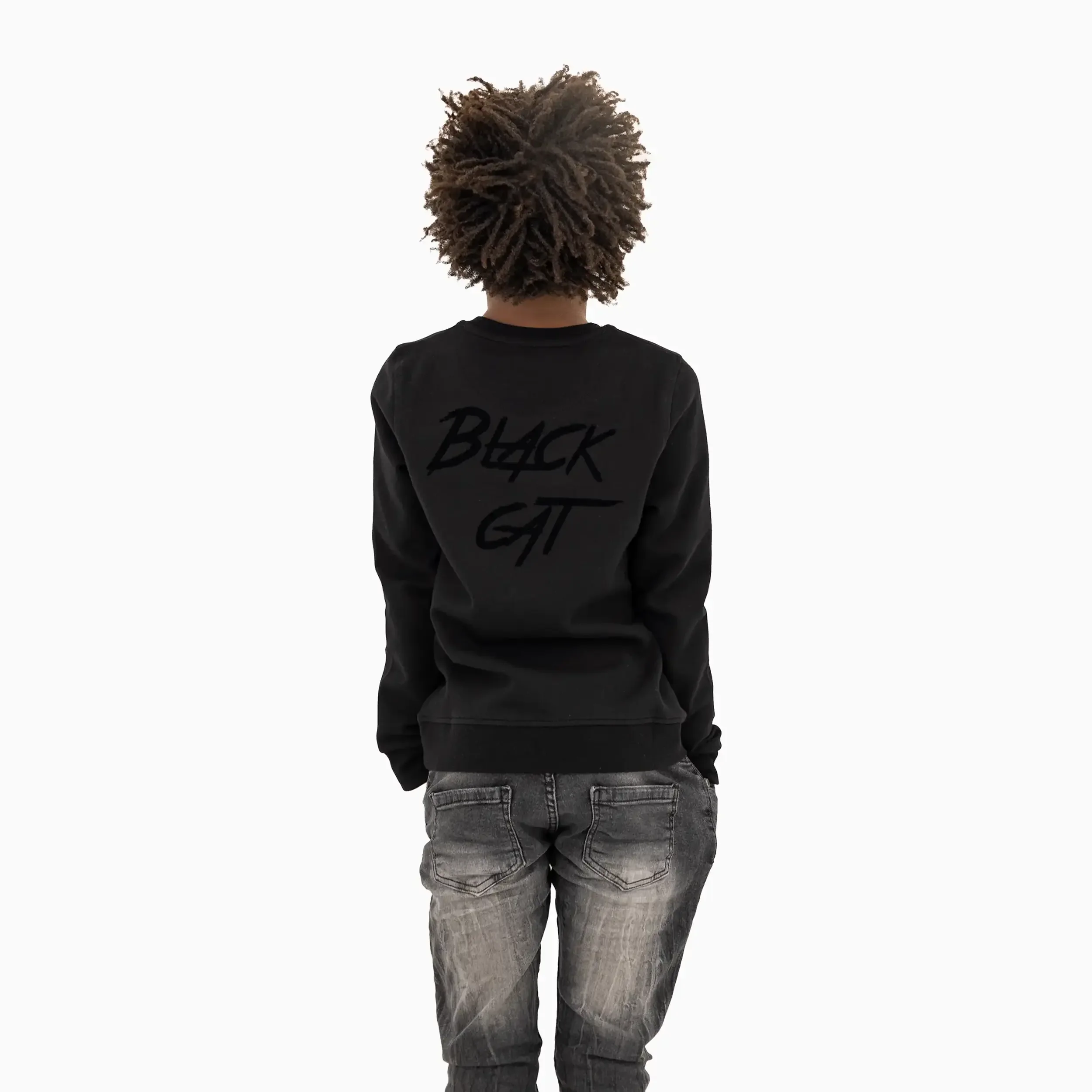 Kid's Black Cat Crew Neck Sweatshirt - Image 2