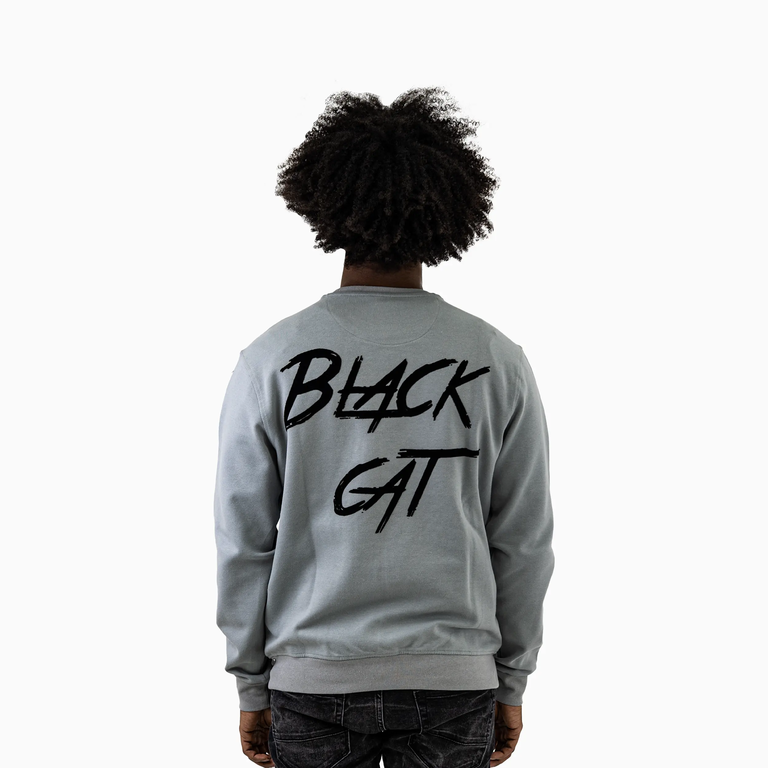 Men's Black Cat Crew Neck Sweatshirt - Image 2