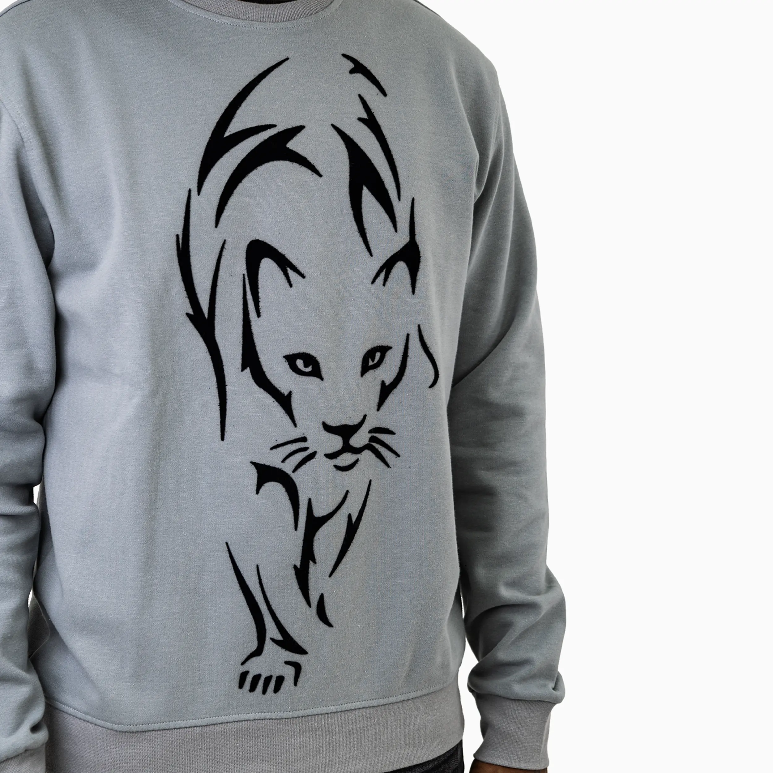 Men's Black Cat Crew Neck Sweatshirt - Image 3