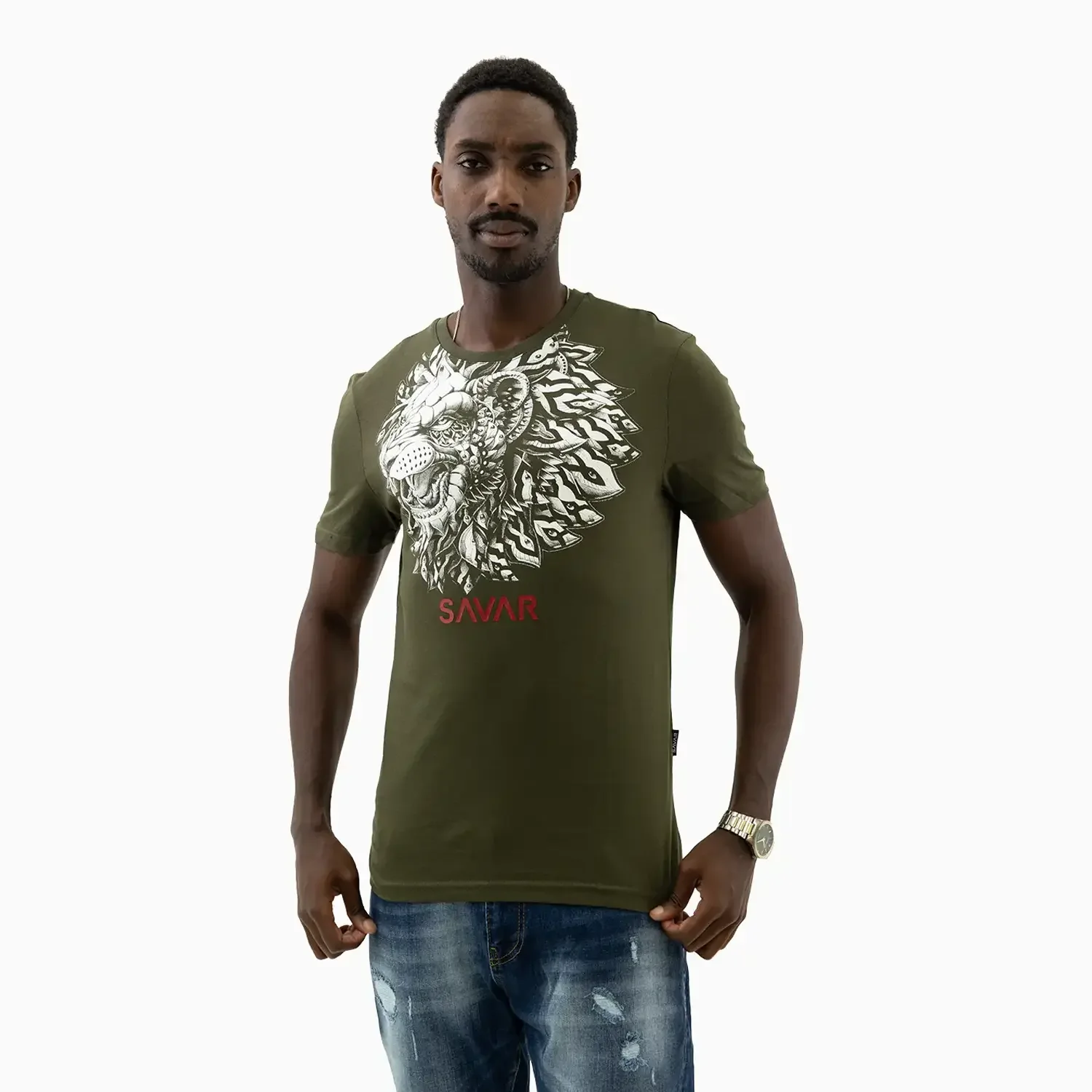 Men's Lion Graphics Crew Neck T-Shirt - Image 9
