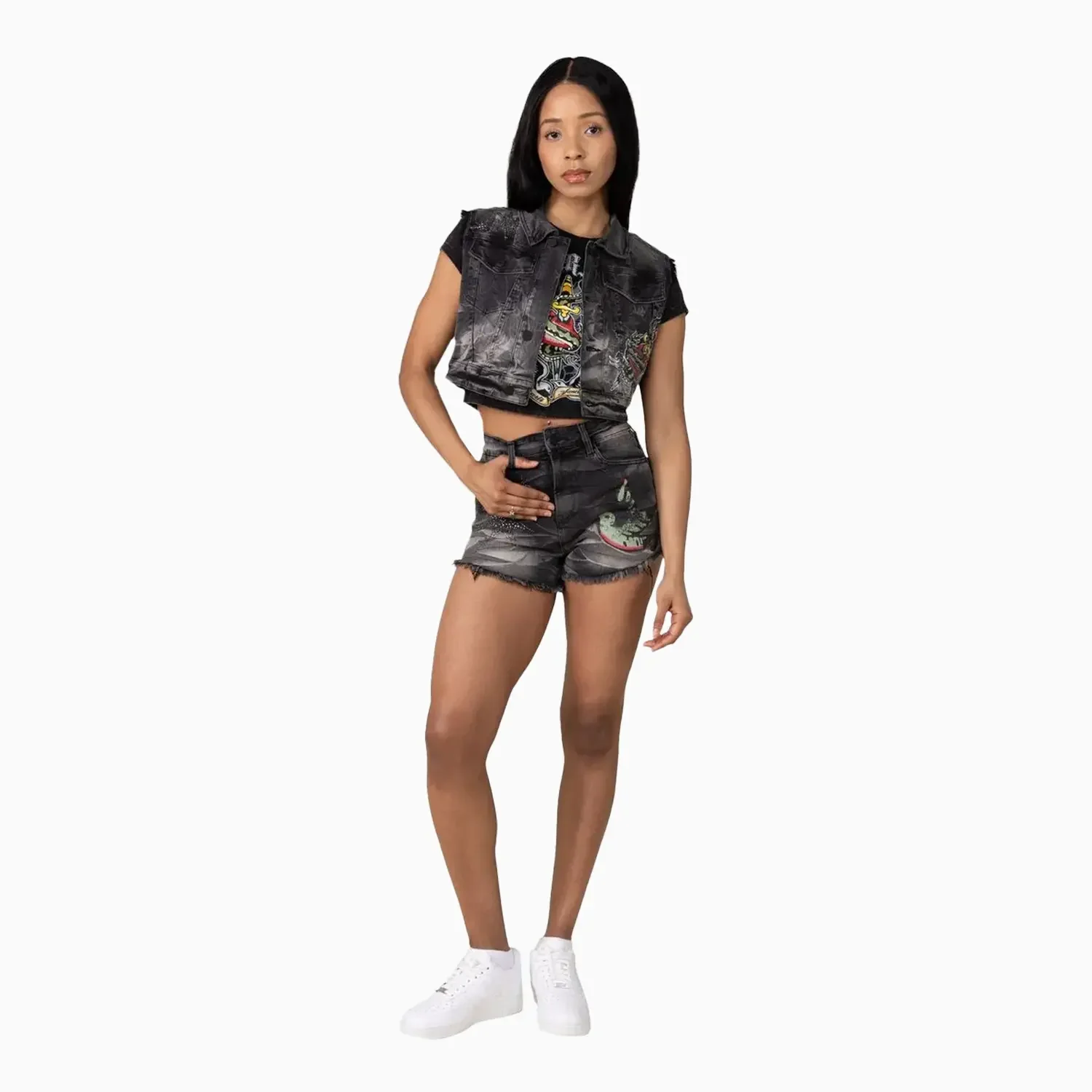 Women's Graphic Trucker Denim Outfit - Image 2