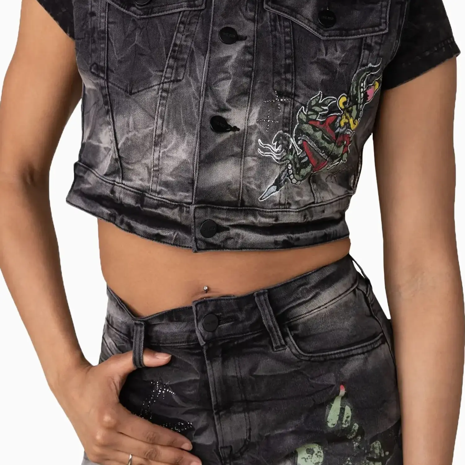 Women's Graphic Trucker Denim Outfit - Image 9