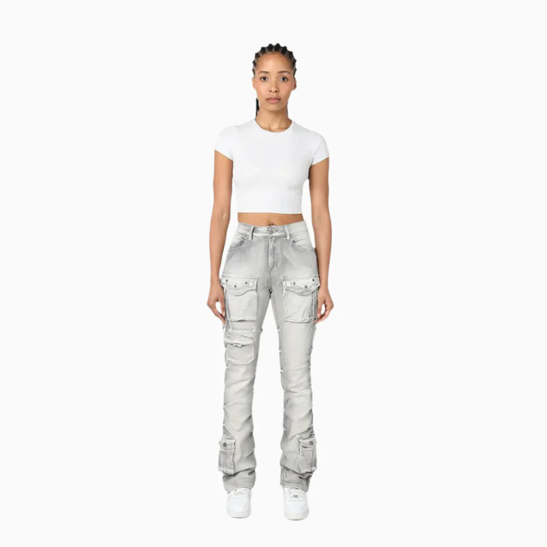 Women's High Rise Lightening Wash Stack Jeans Pant - Image 6