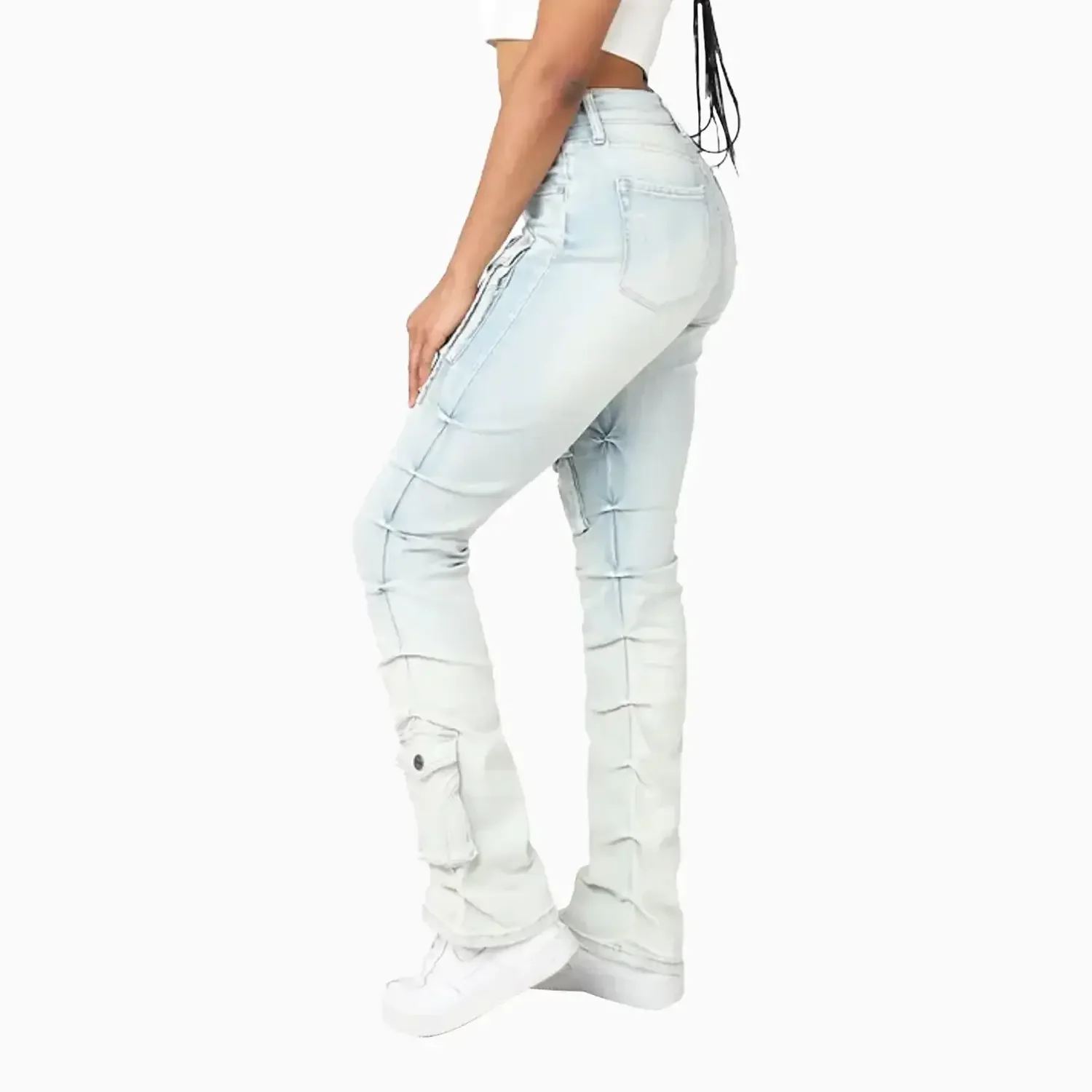 Women's High Rise Lightening Wash Stacked Jeans Pant - Image 2