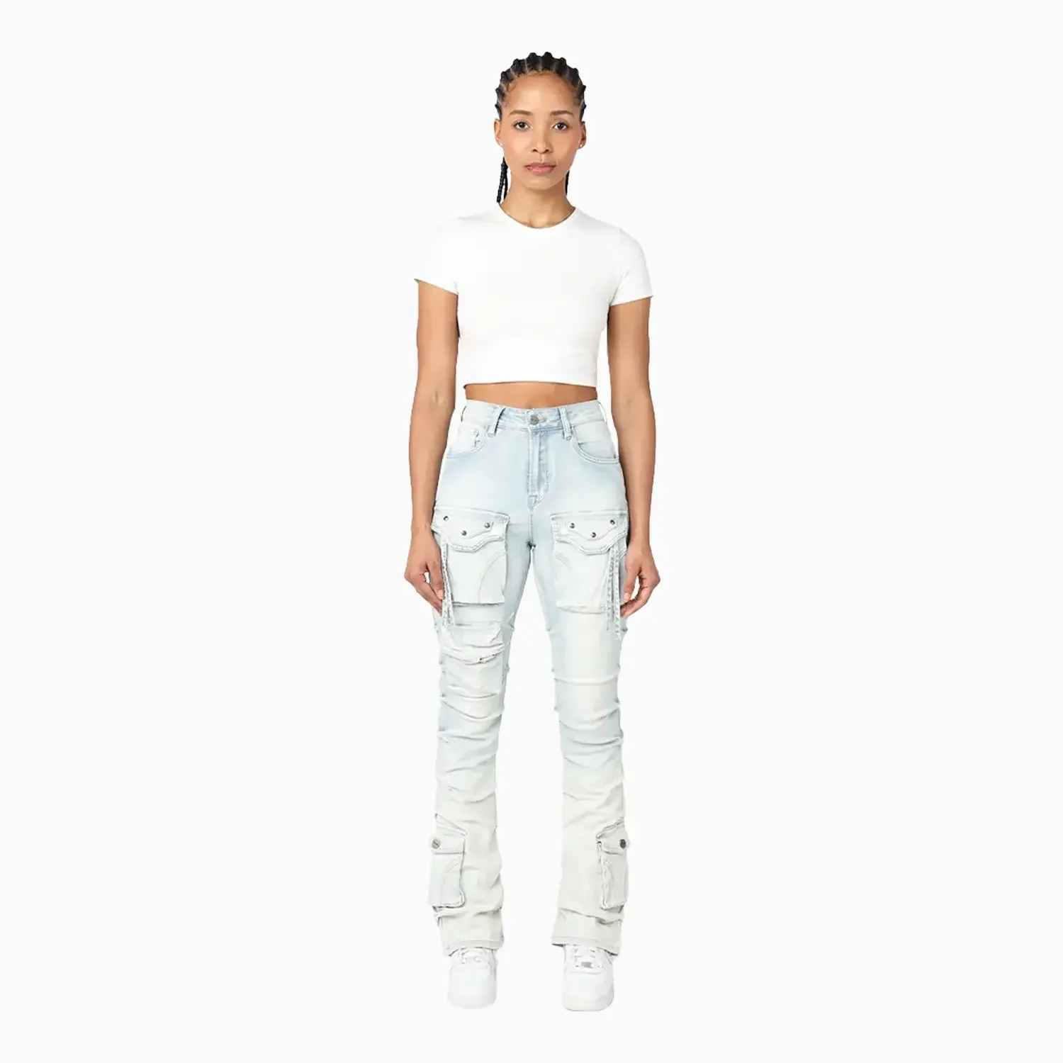 Women's High Rise Lightening Wash Stacked Jeans Pant - Image 3