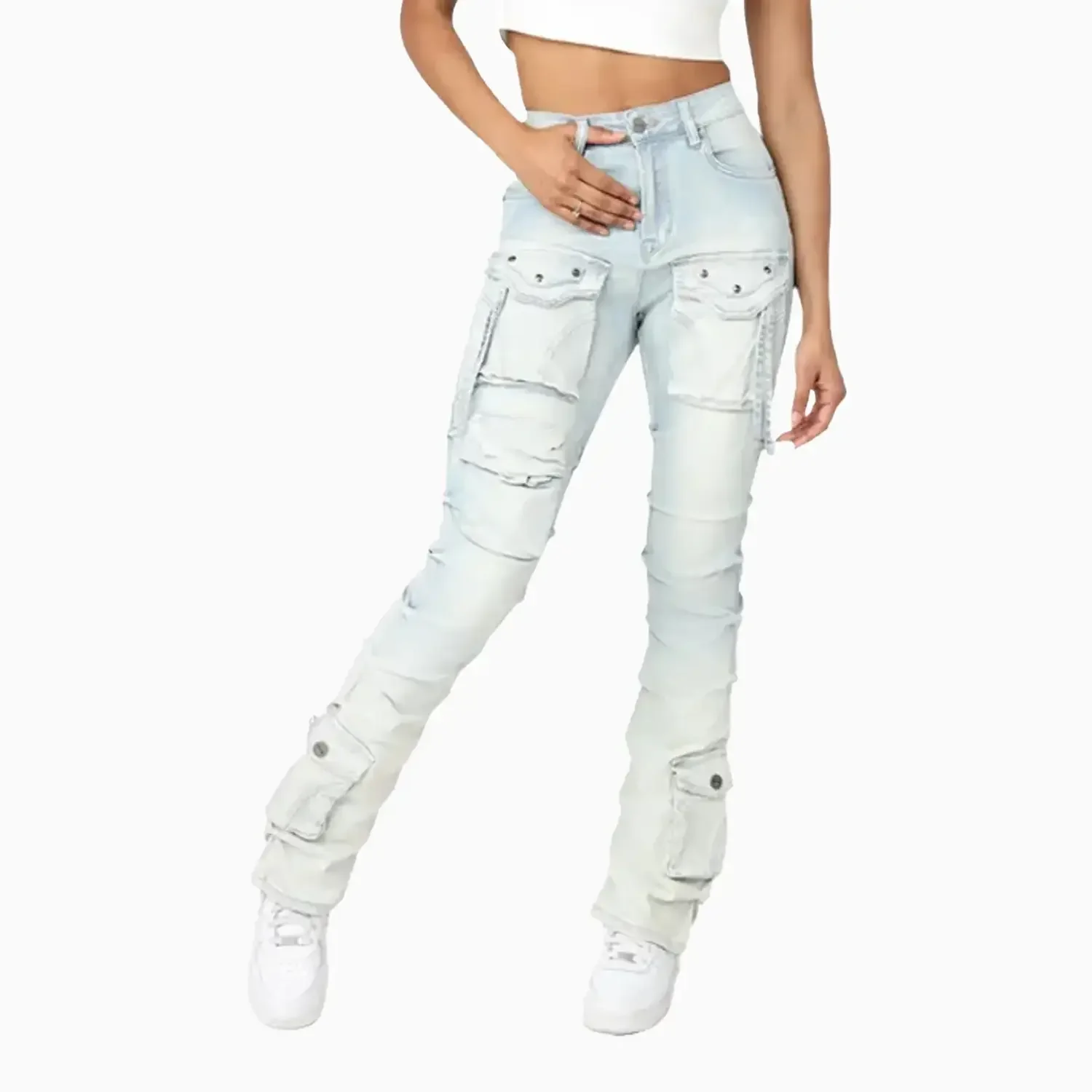Women's High Rise Lightening Wash Stacked Jeans Pant - Image 4