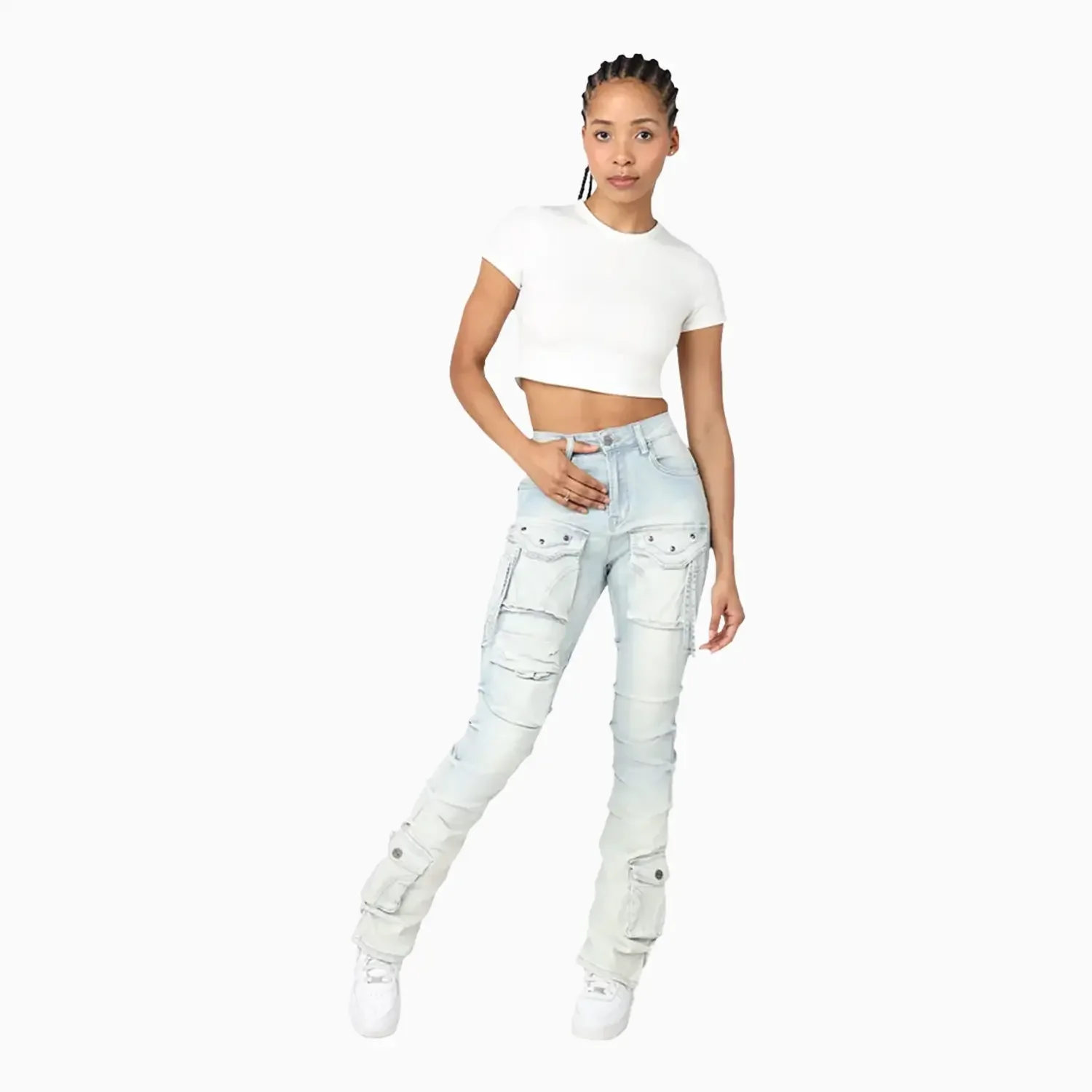 Women's High Rise Lightening Wash Stacked Jeans Pant - Image 5