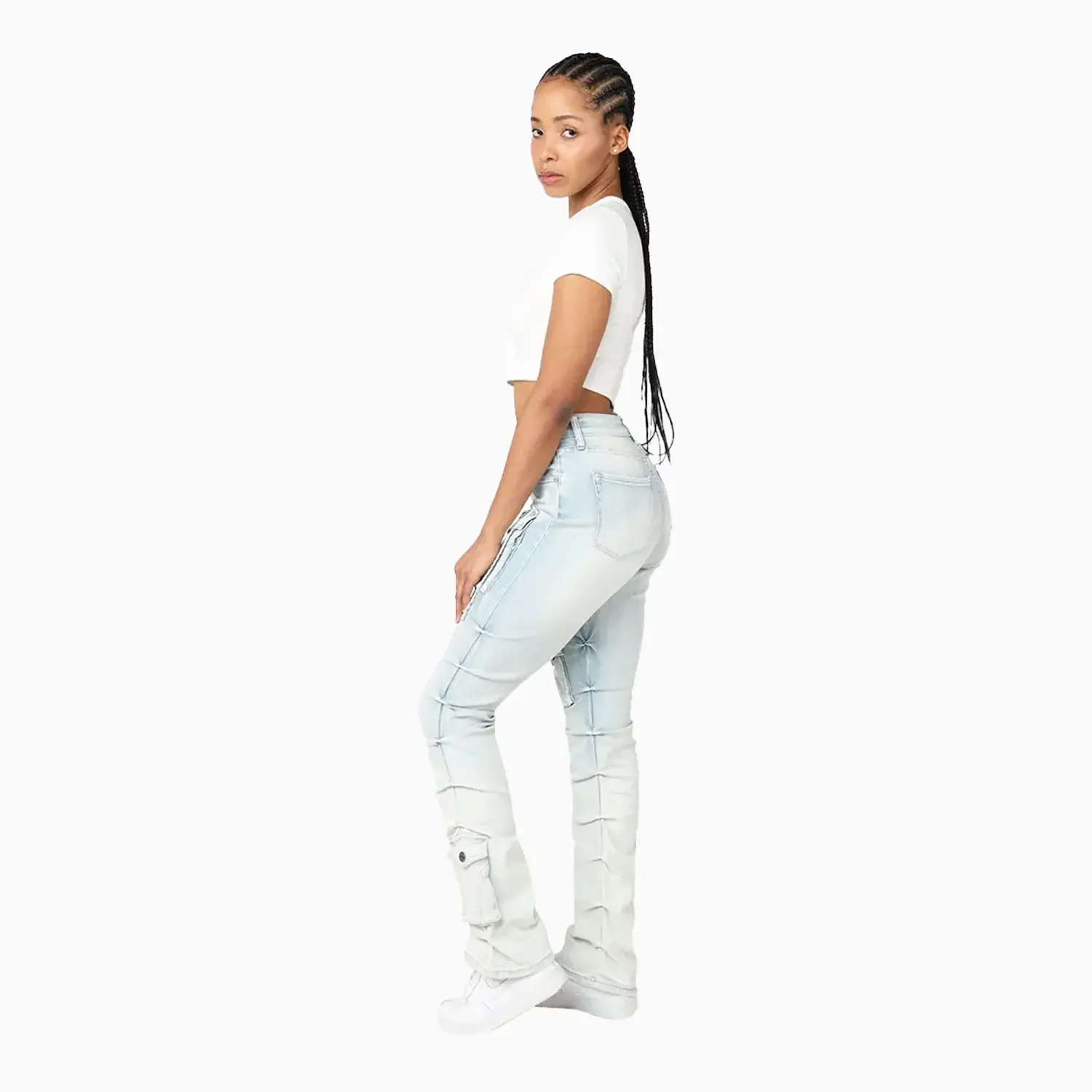 Women's High Rise Lightening Wash Stacked Jeans Pant - Image 6