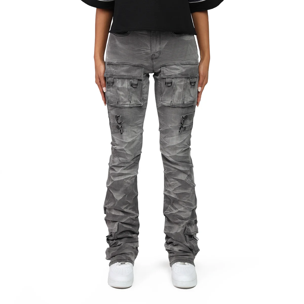 Women's High Rise Rhinestone Stacked Jeans Pant