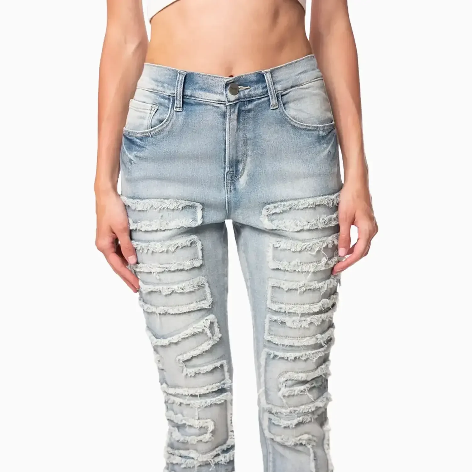 Women's High Rise Stacked Applique Jeans Pant - Image 6