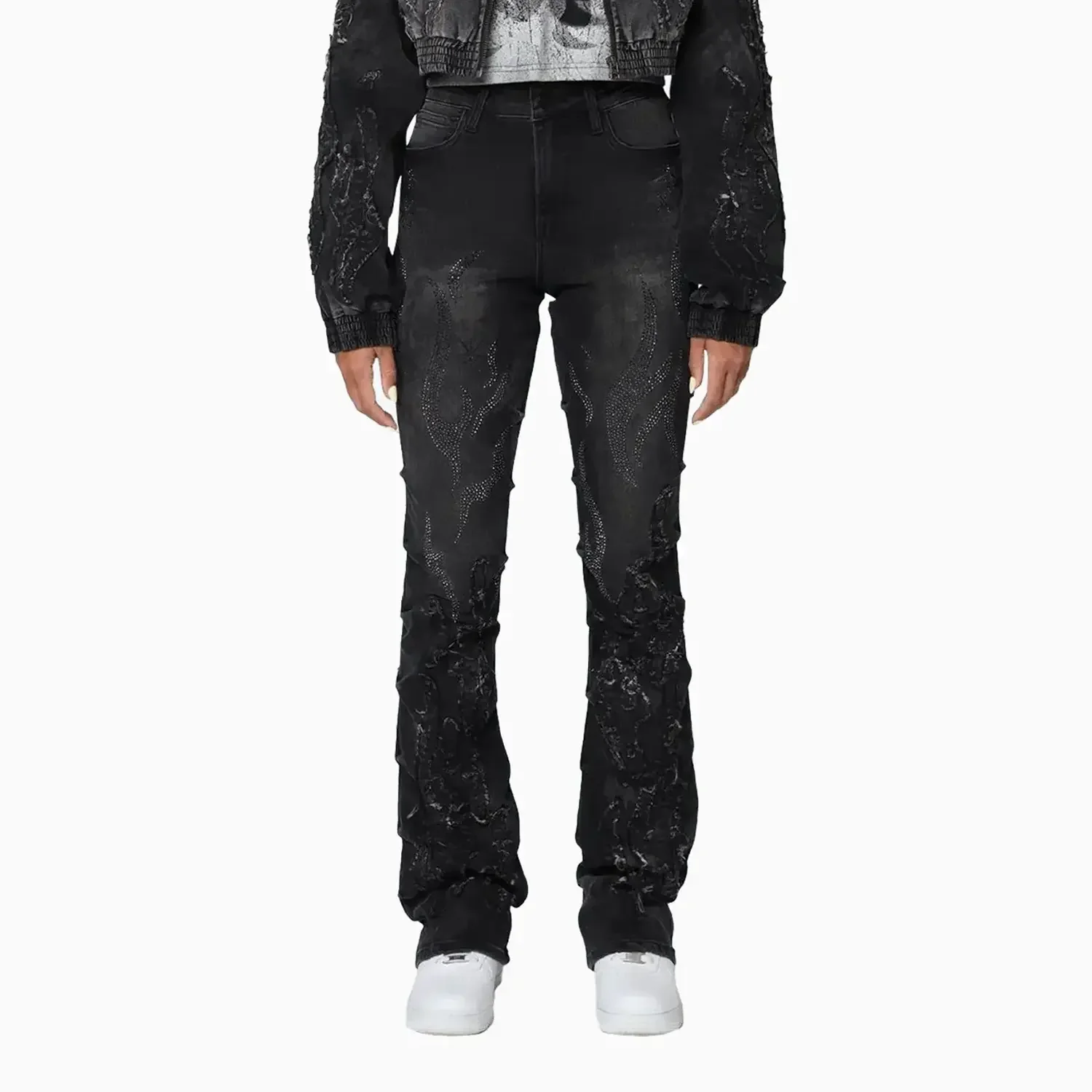 Women's Noir Rhinestone Denim Jacket & Jeans Outfit - Image 3