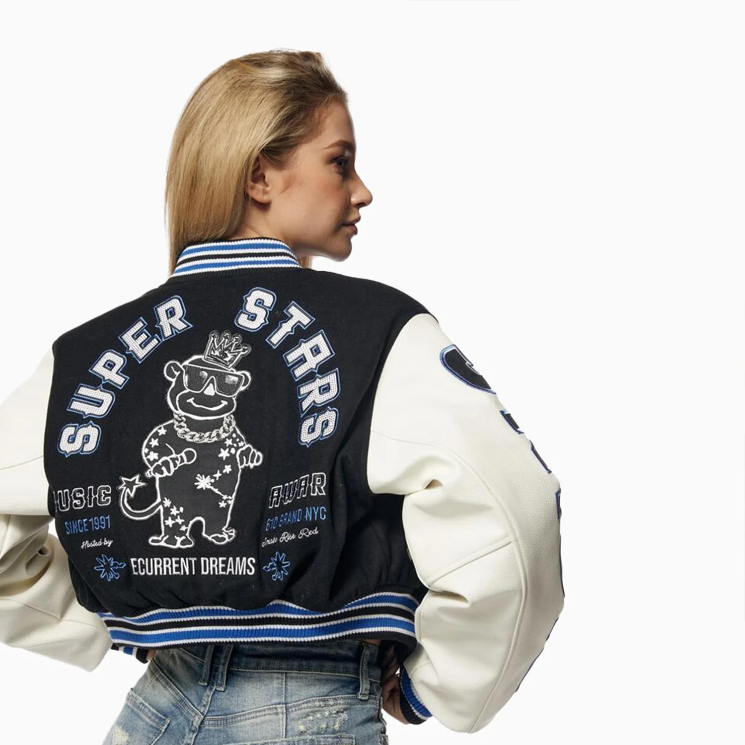 Women's Rhinestone Wool Varsity Jacket - Image 3