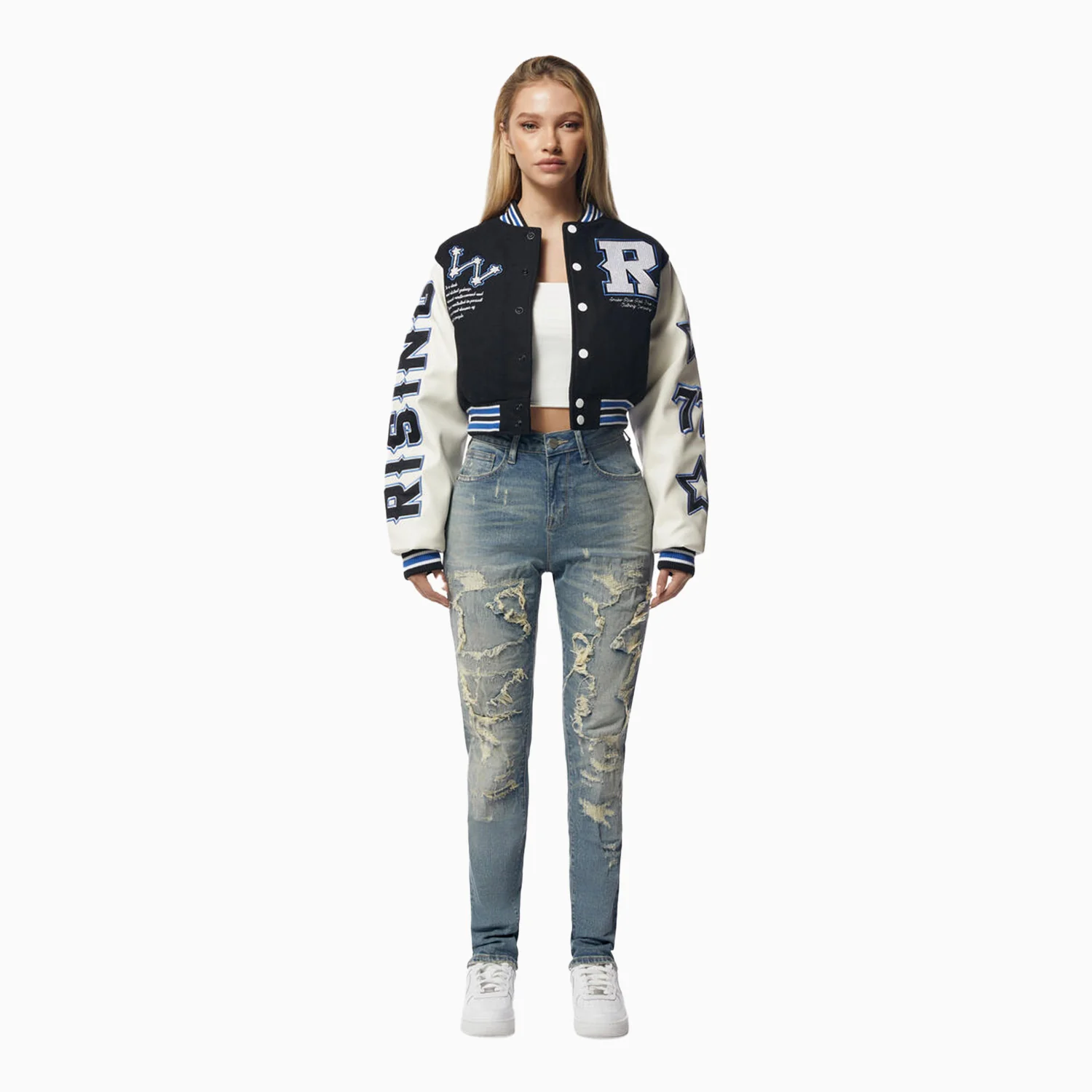 Women's Rhinestone Wool Varsity Jacket - Image 4